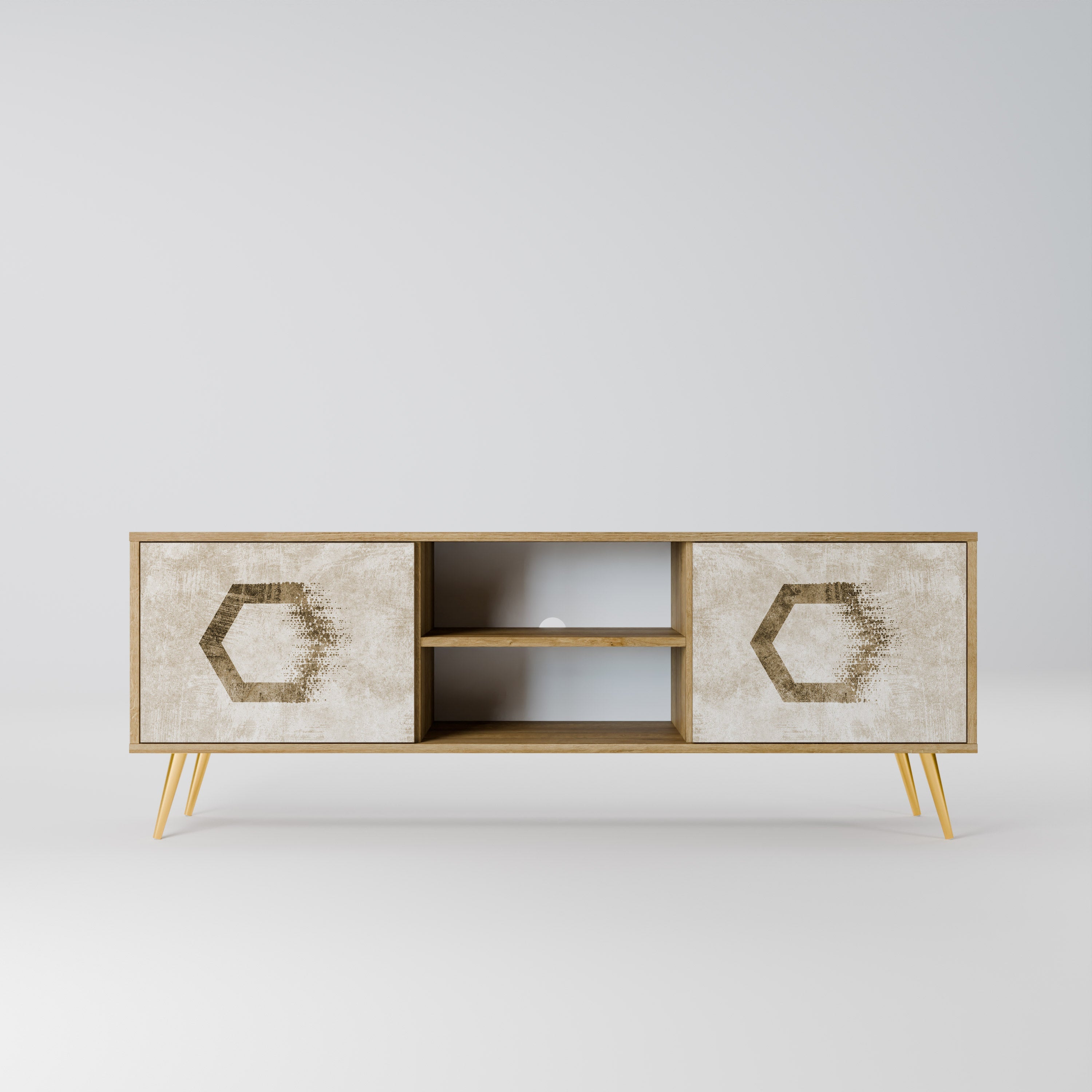 HEXAGONAL SHAPES 2-Door TV Stand in Oak Effect