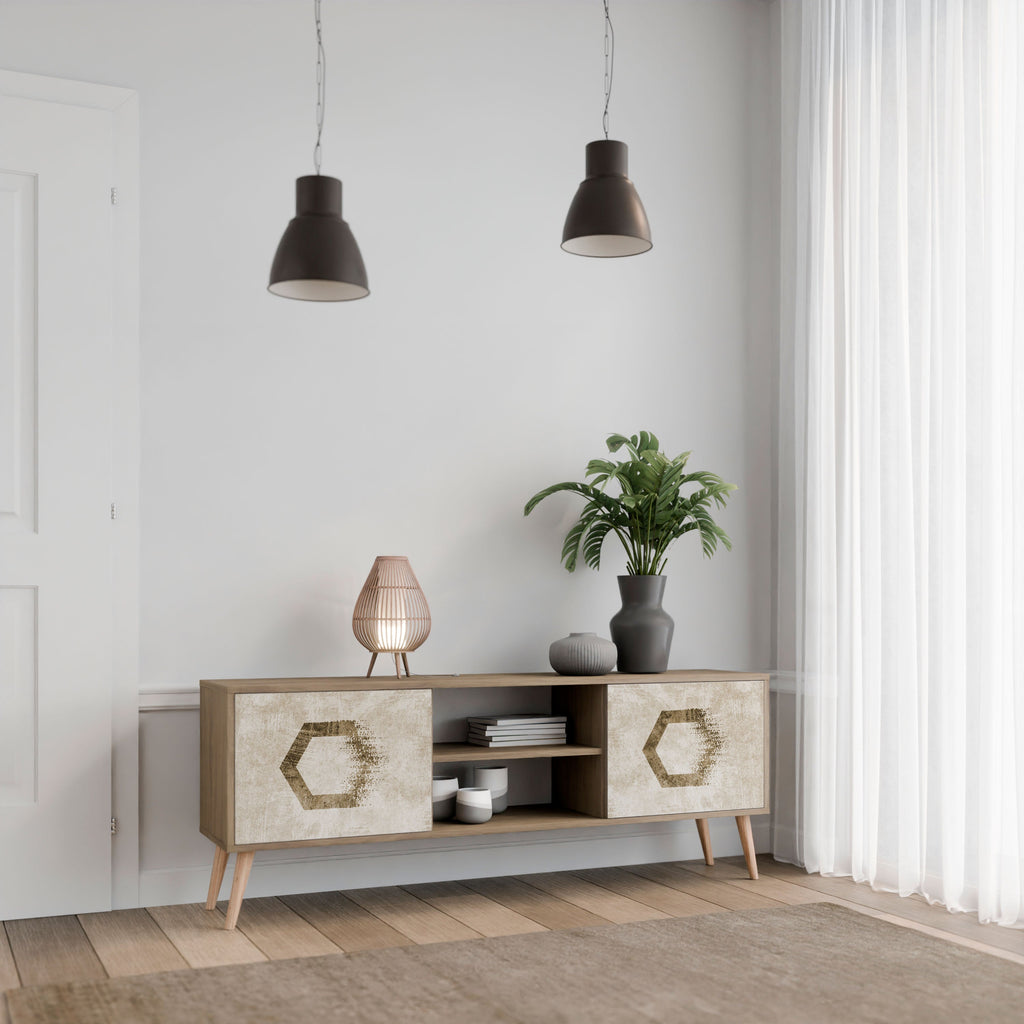 HEXAGONAL SHAPES 2-Door TV Stand in Oak Effect