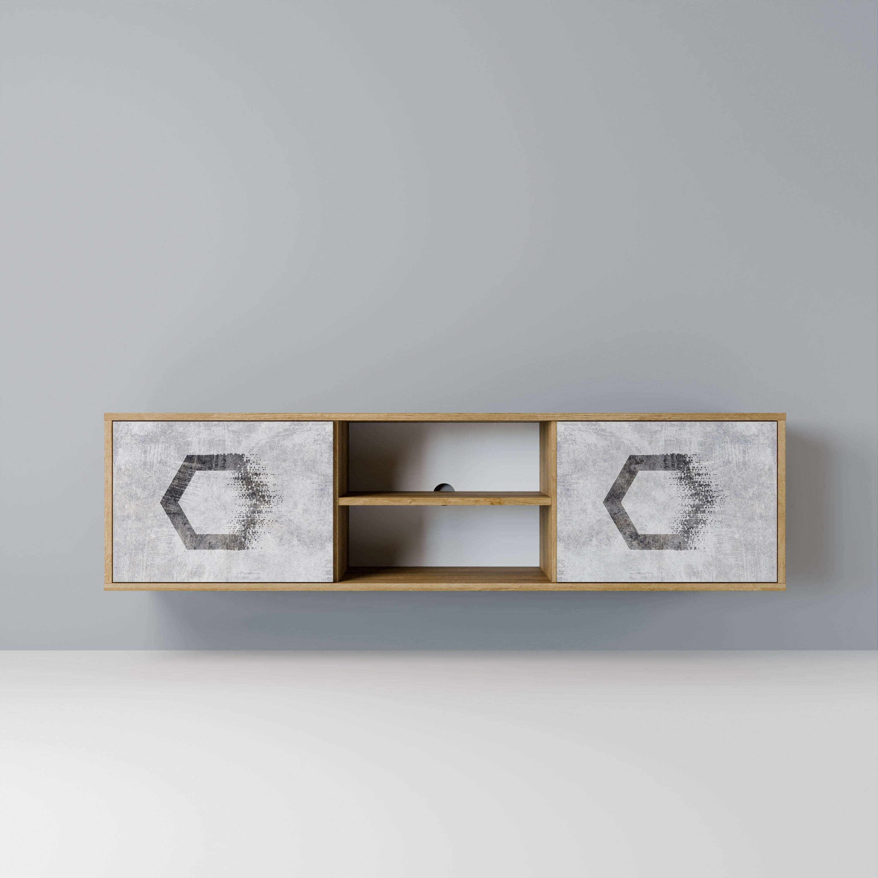 HEXAGONAL FIGURES 2-Door TV Stand in Oak Effect