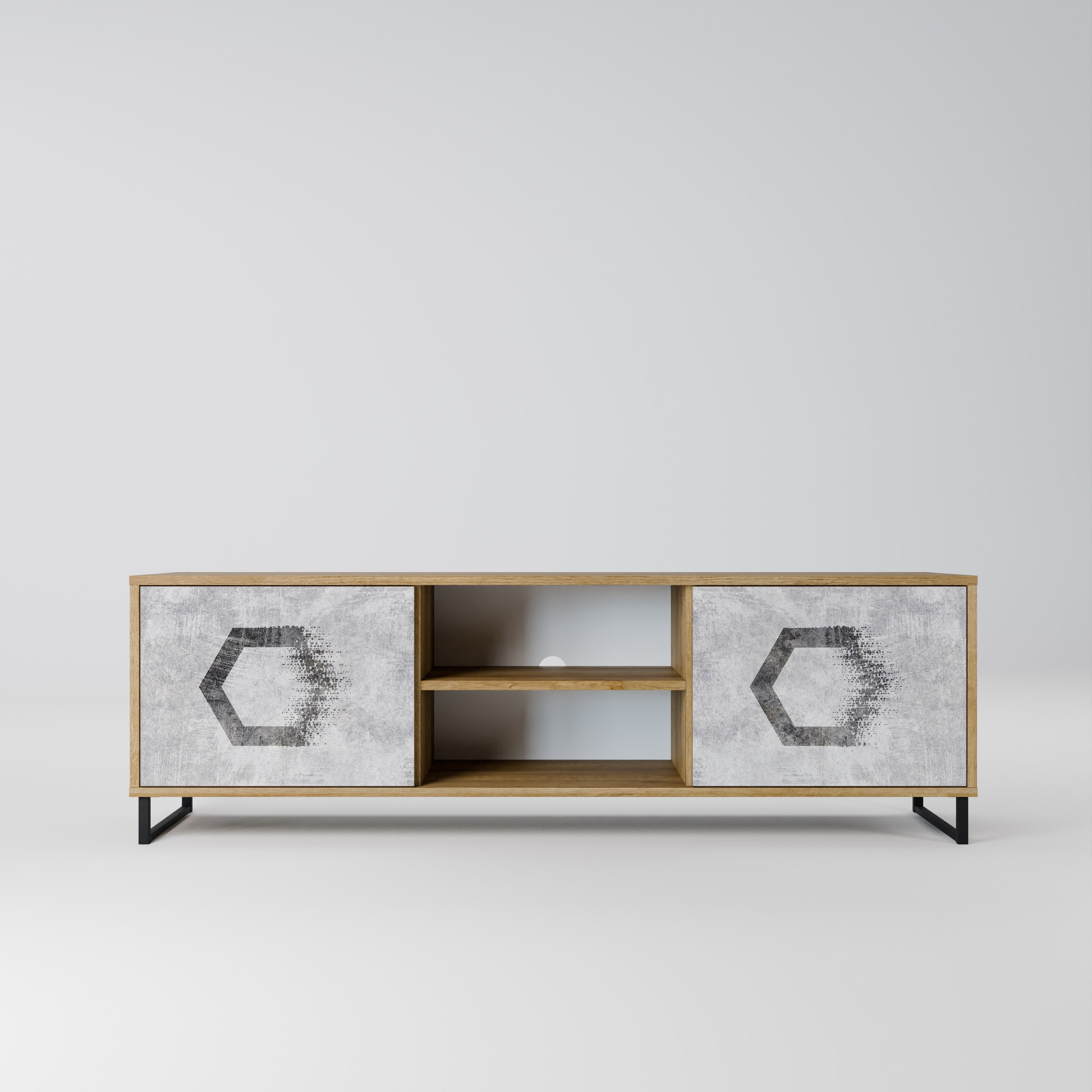 HEXAGONAL FIGURES 2-Door TV Stand in Oak Effect