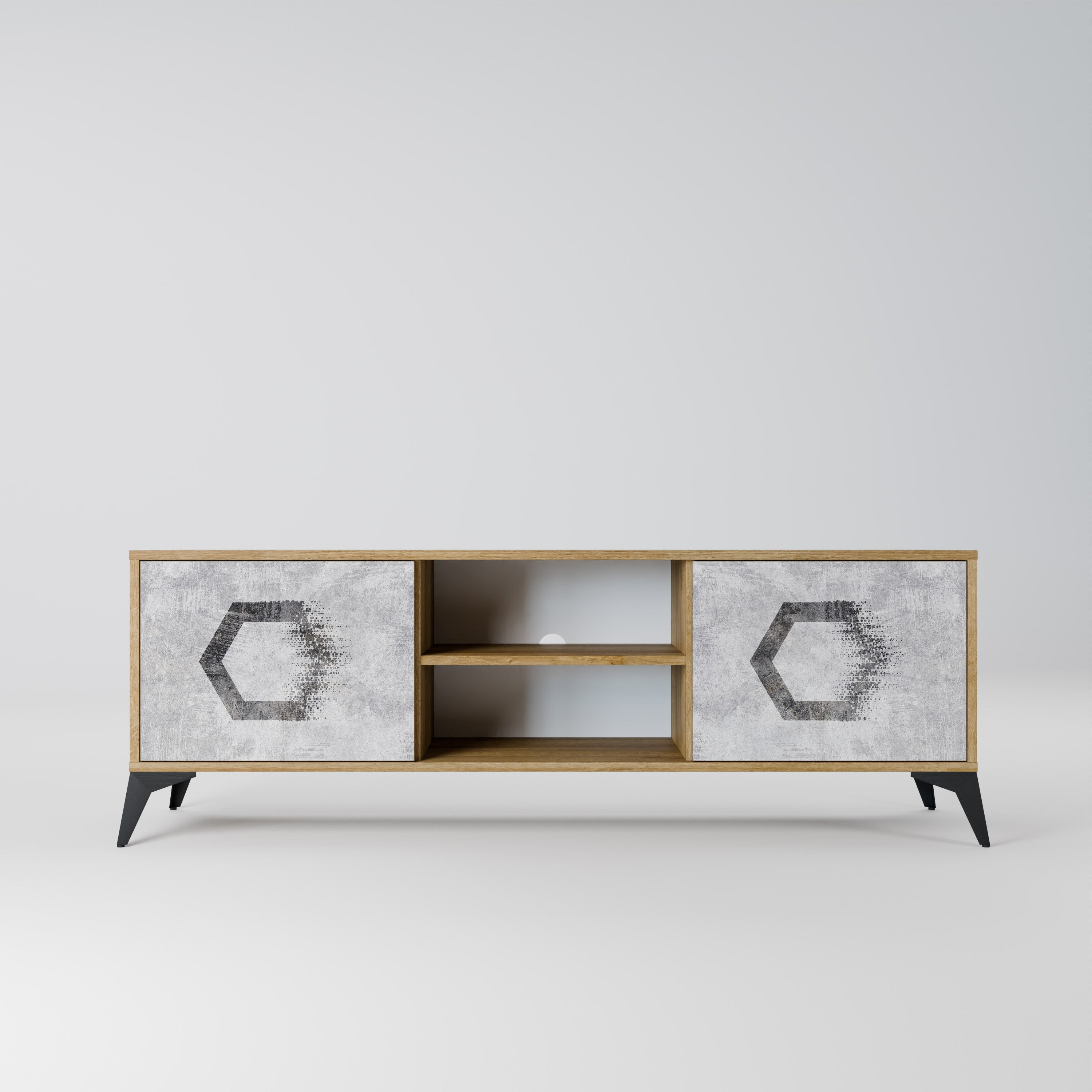 HEXAGONAL FIGURES 2-Door TV Stand in Oak Effect