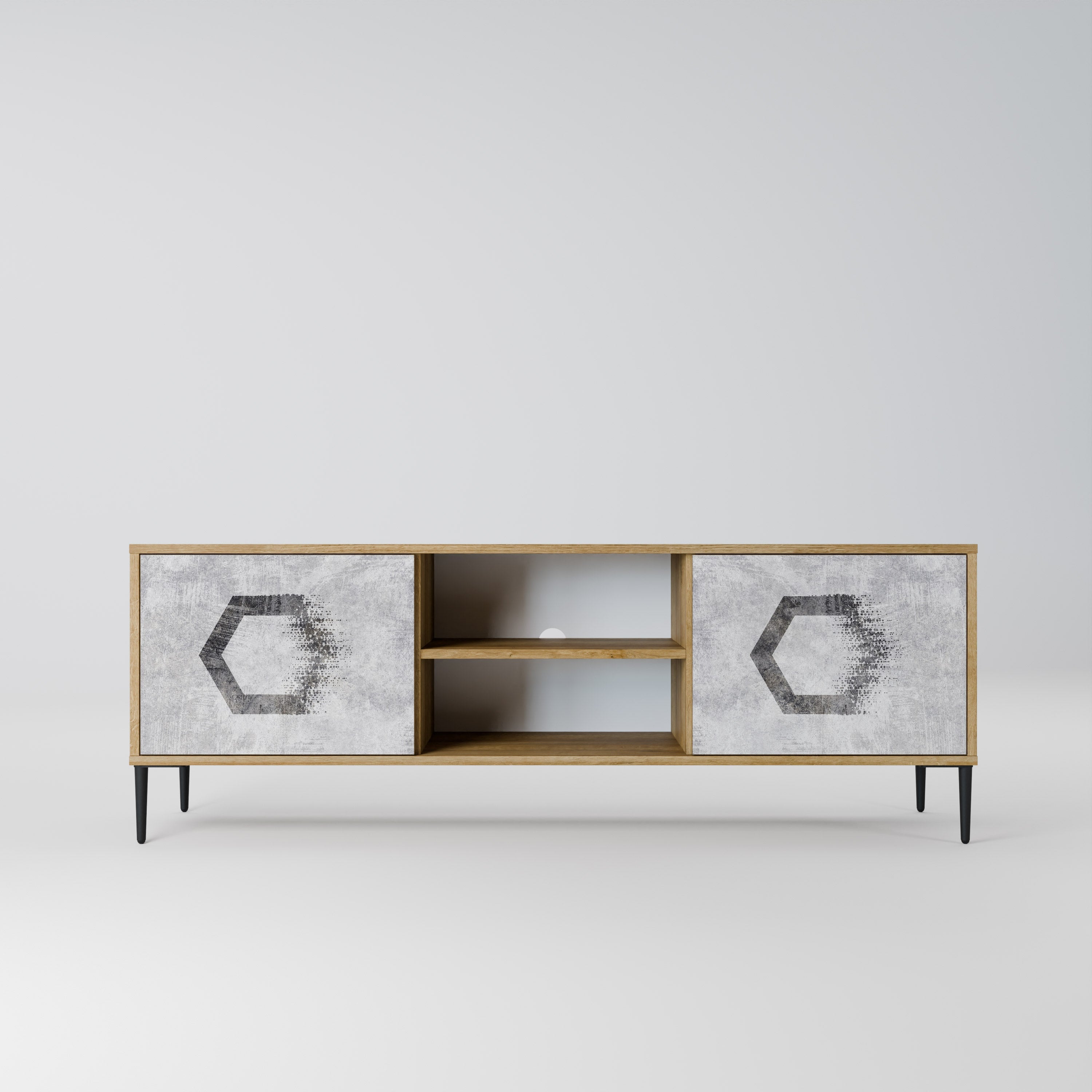 HEXAGONAL FIGURES 2-Door TV Stand in Oak Effect