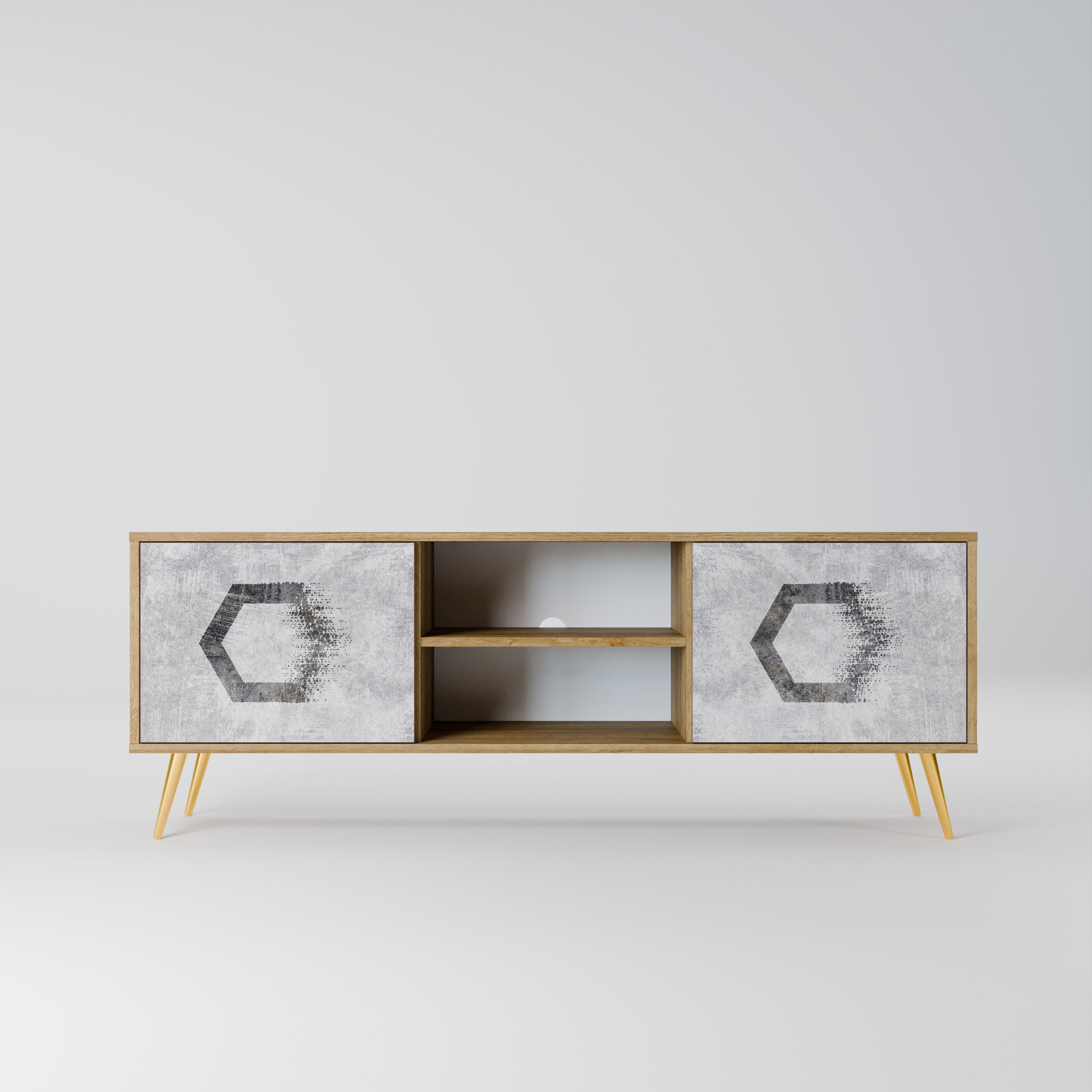 HEXAGONAL FIGURES 2-Door TV Stand in Oak Effect