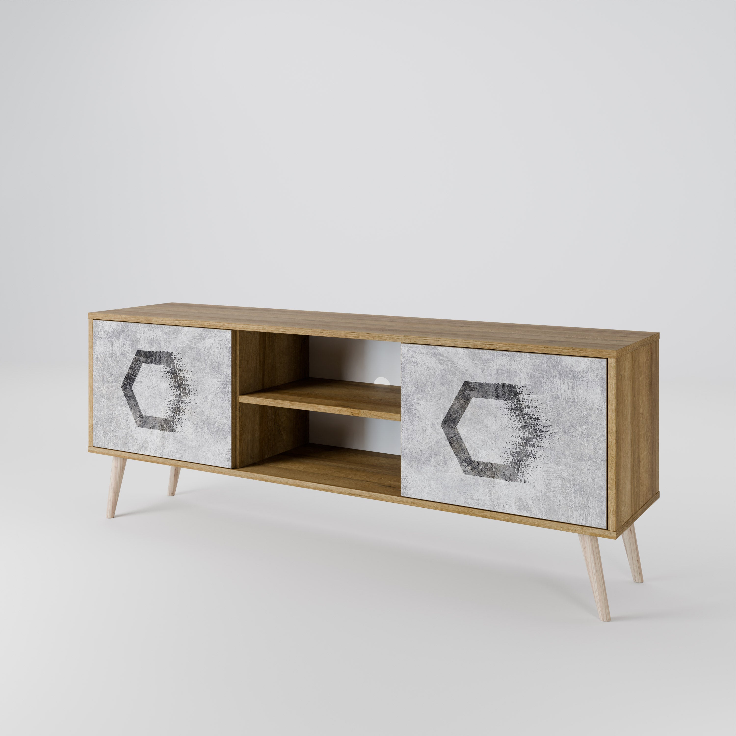 HEXAGONAL FIGURES 2-Door TV Stand in Oak Effect