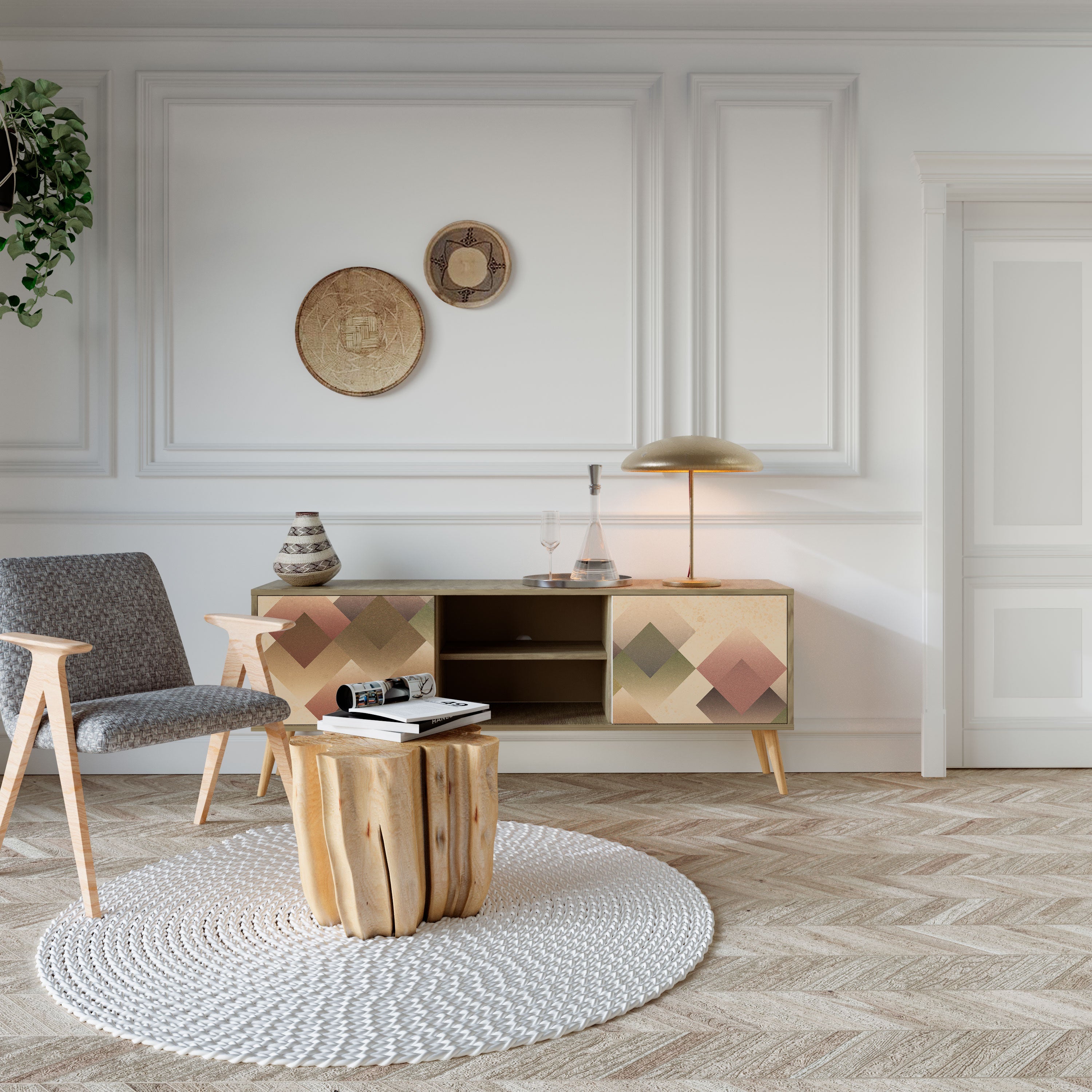 GEOMETRIC FUSION 2-Door TV Stand in Oak Effect