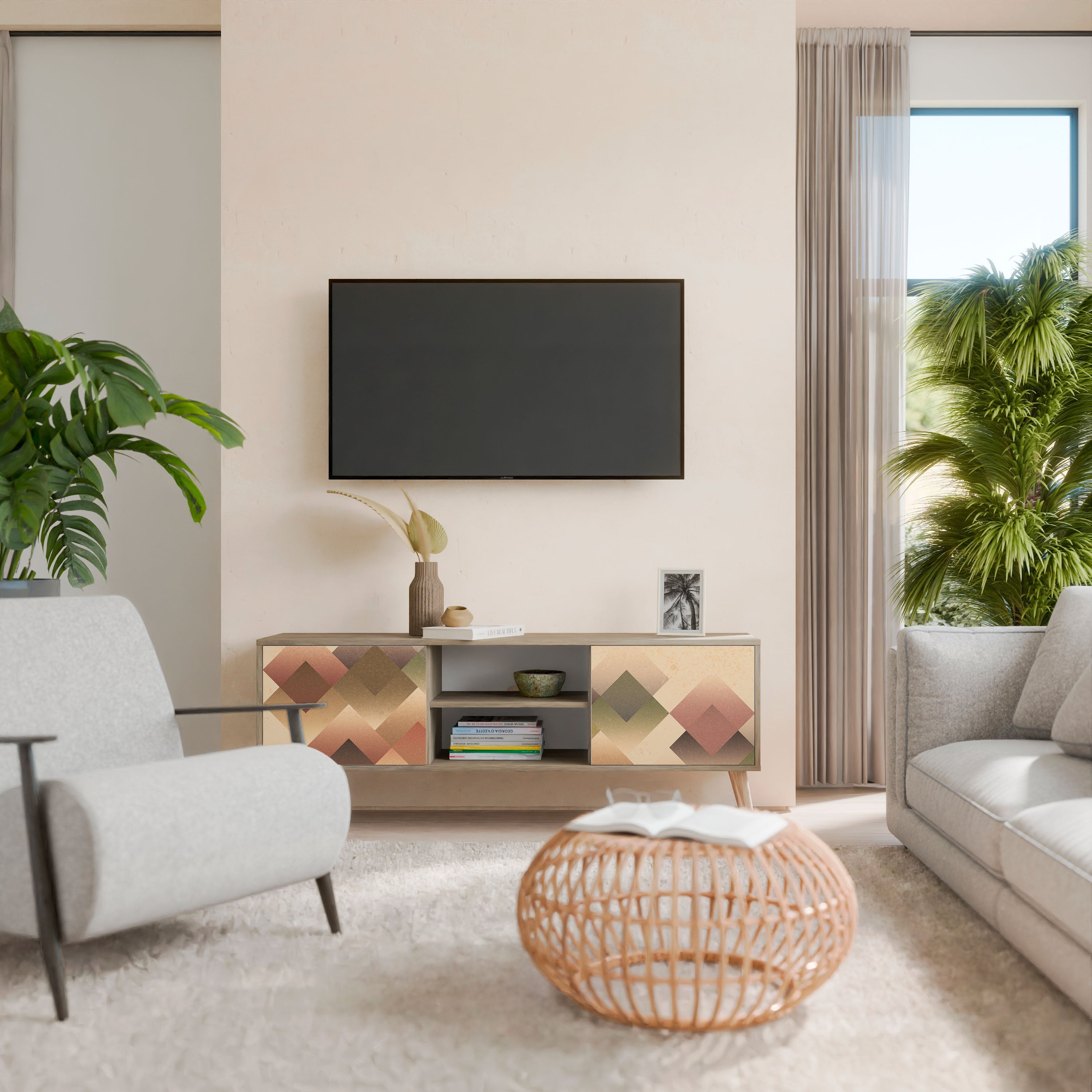 GEOMETRIC FUSION 2-Door TV Stand in Oak Effect