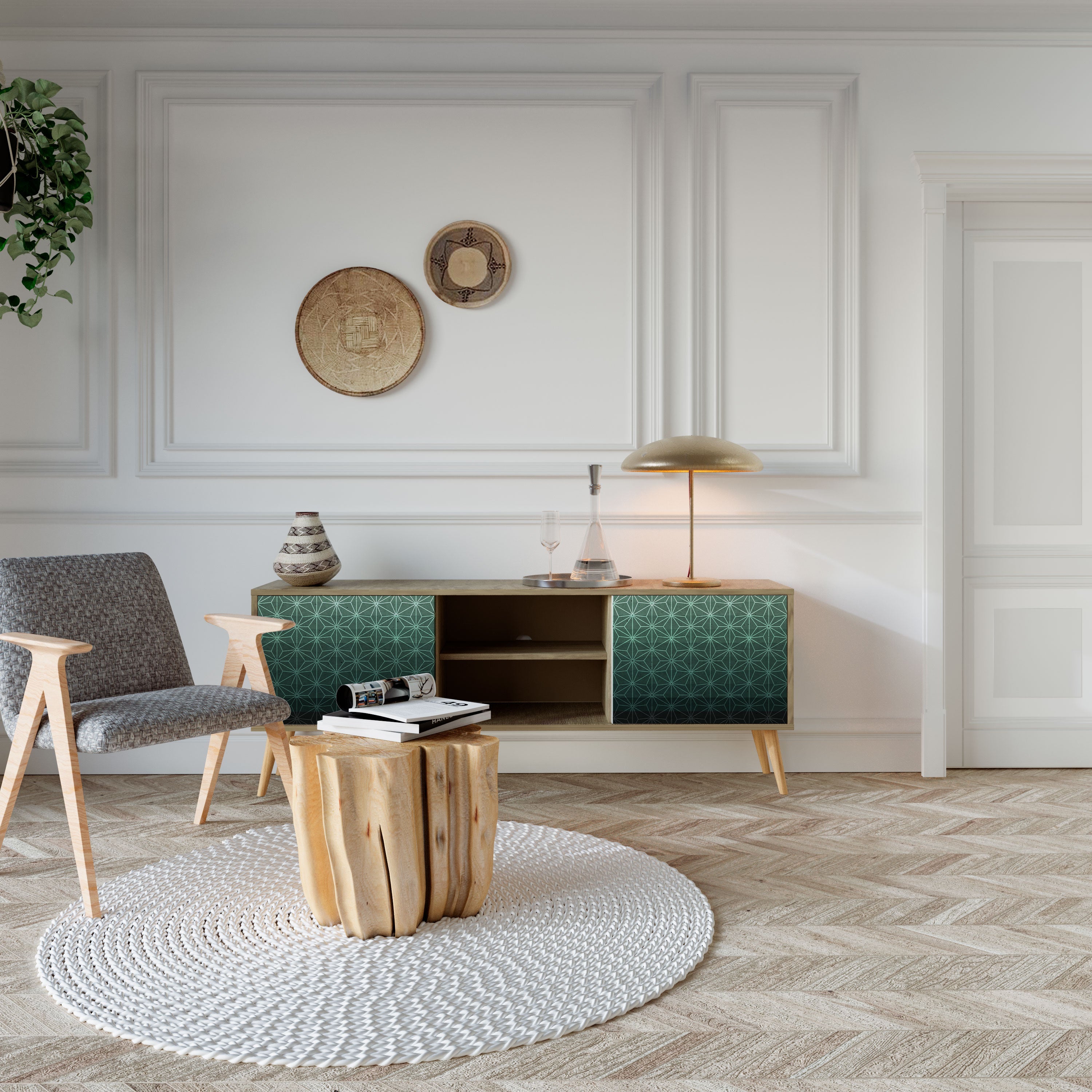 ORNAMENTAL GLIMMER 2-Door TV Stand in Oak Effect