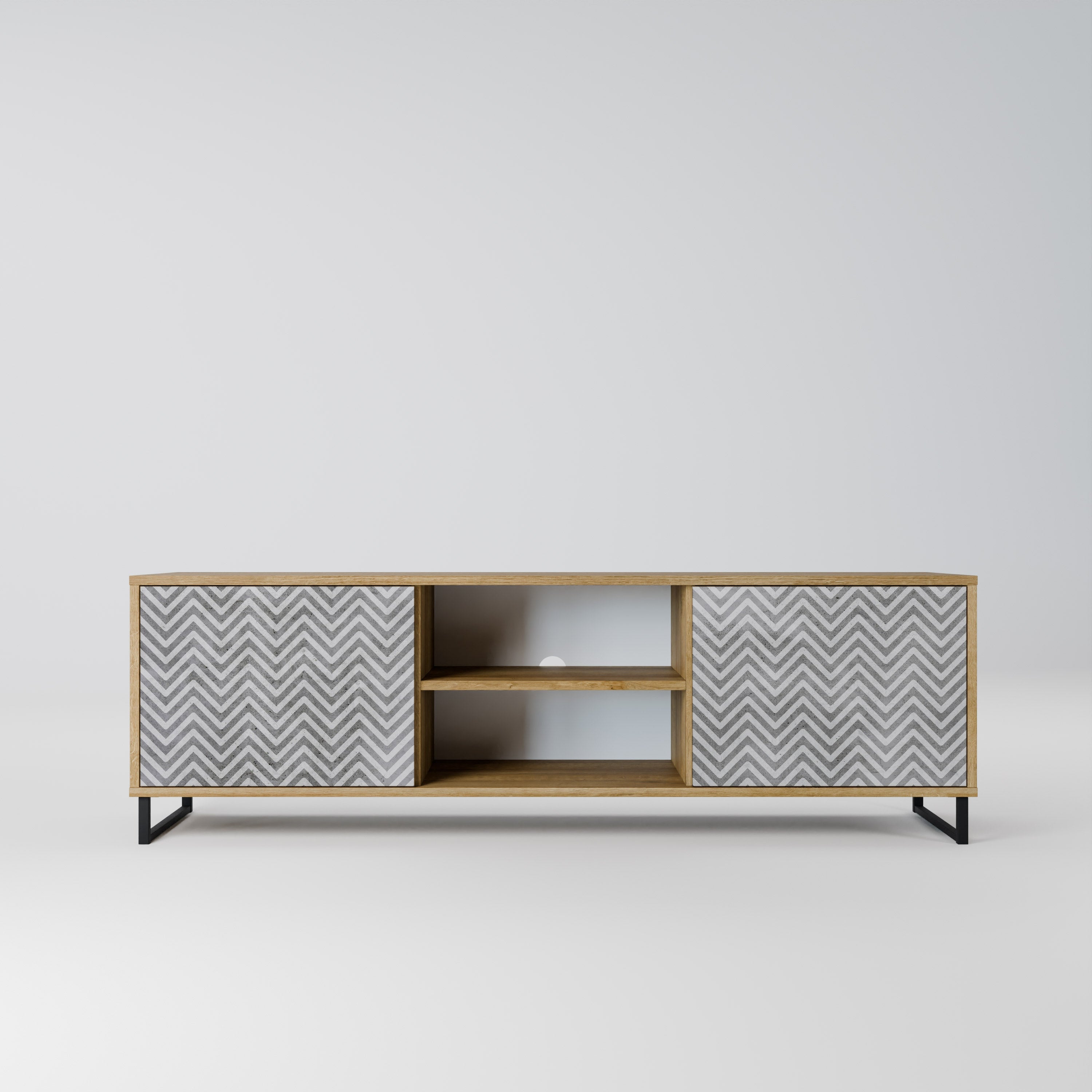 CONCRETE ZIG ZAG 2-Door TV Stand in Oak Effect