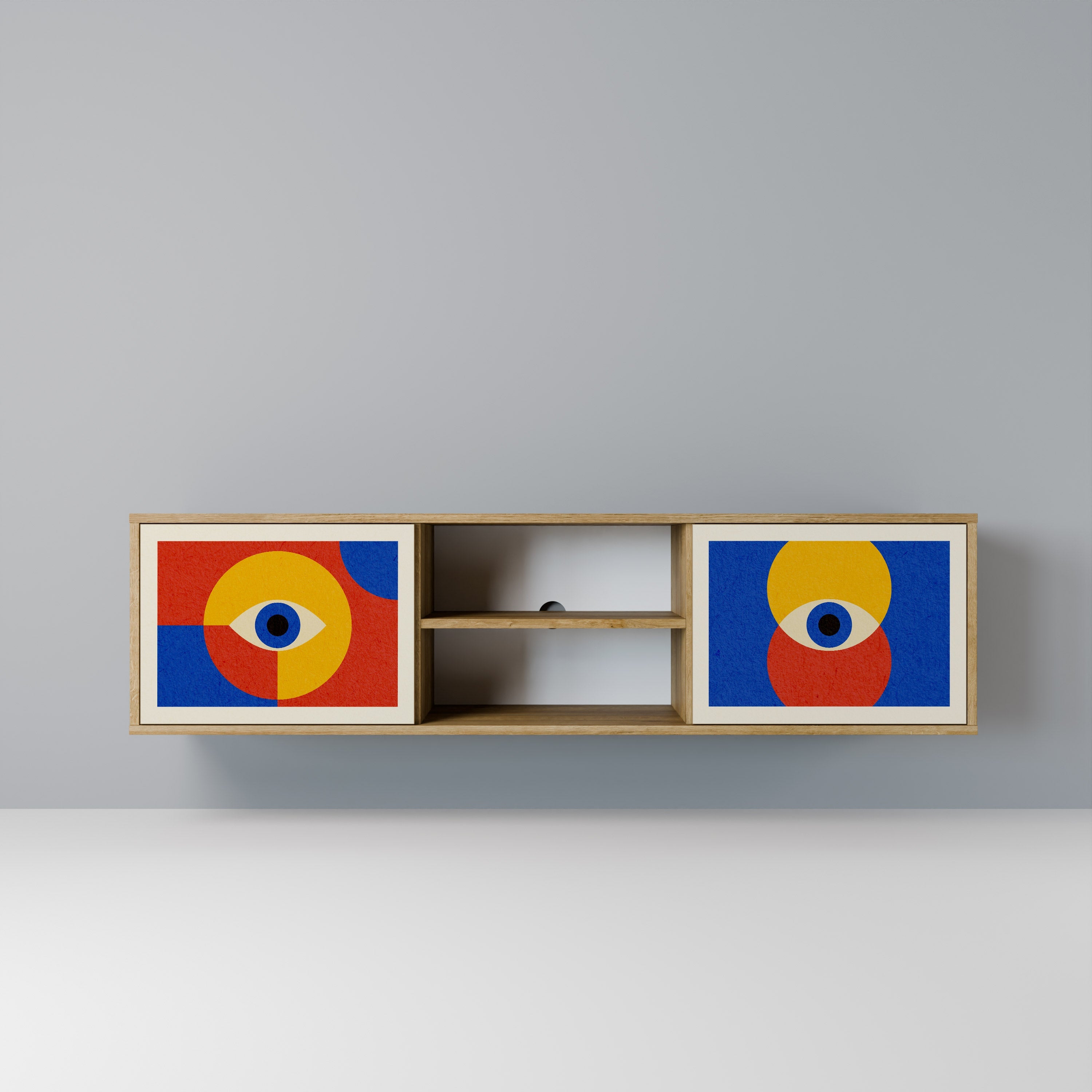 GEOMETRIC EYES 2-Door TV Stand in Oak Effect