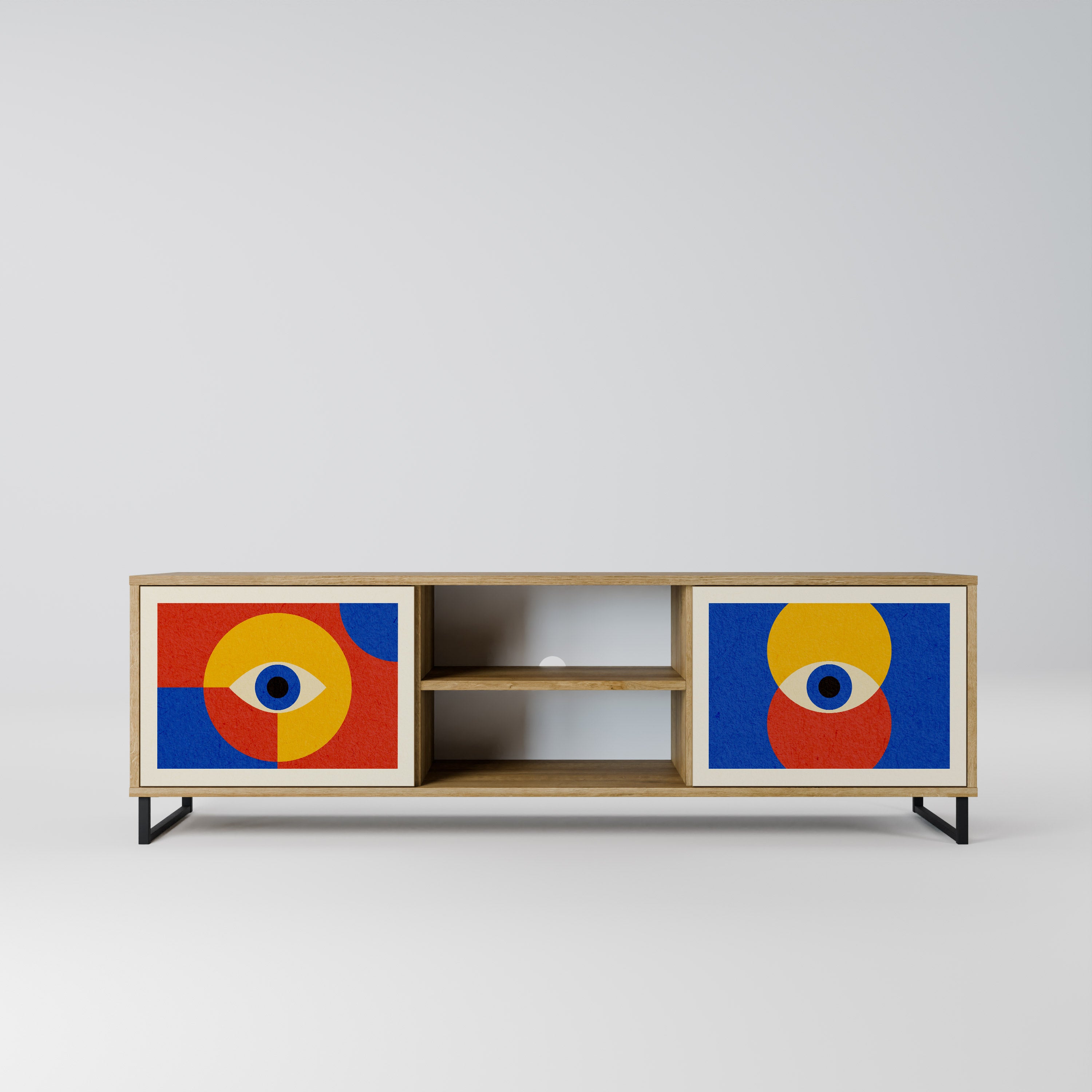 GEOMETRIC EYES 2-Door TV Stand in Oak Effect