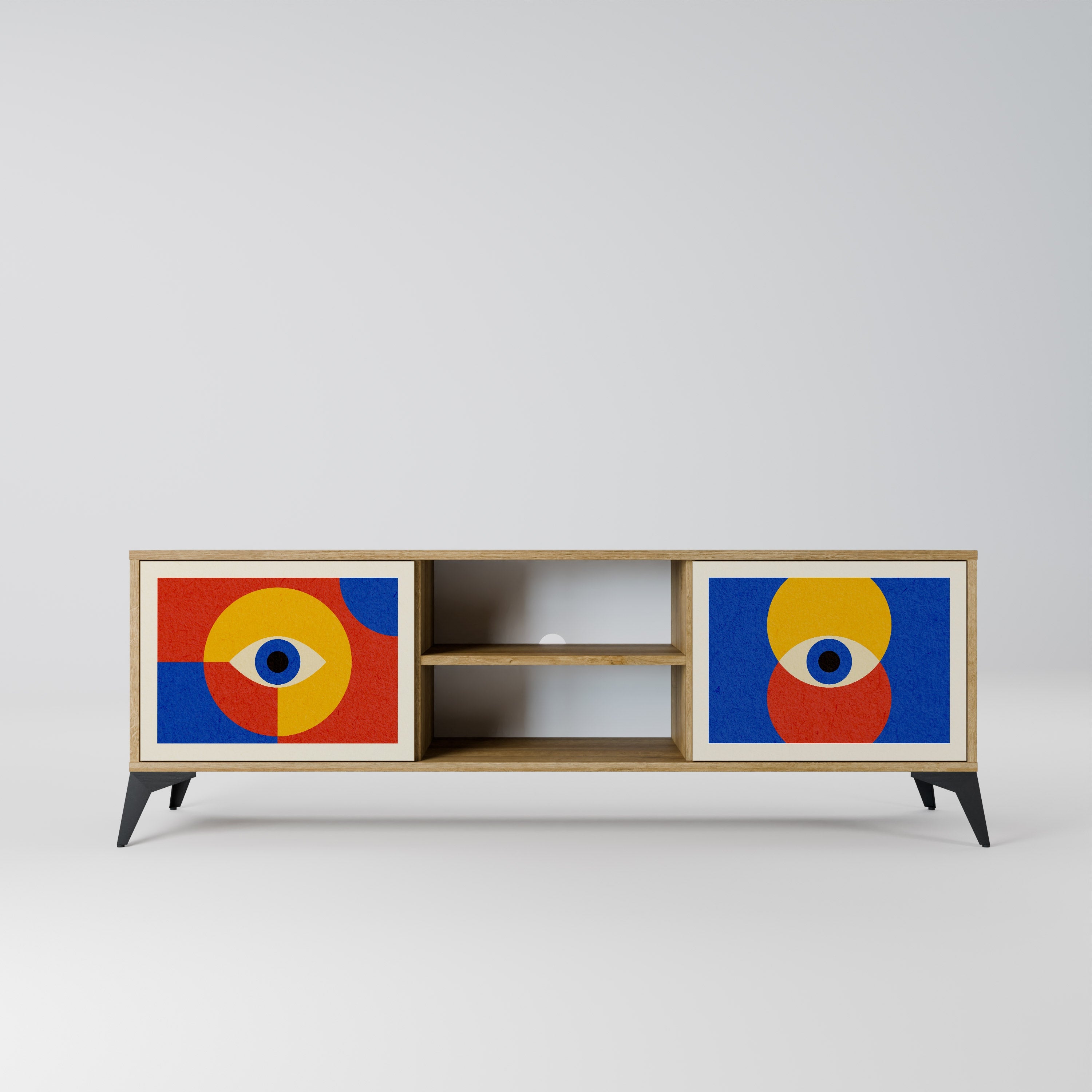 GEOMETRIC EYES 2-Door TV Stand in Oak Effect