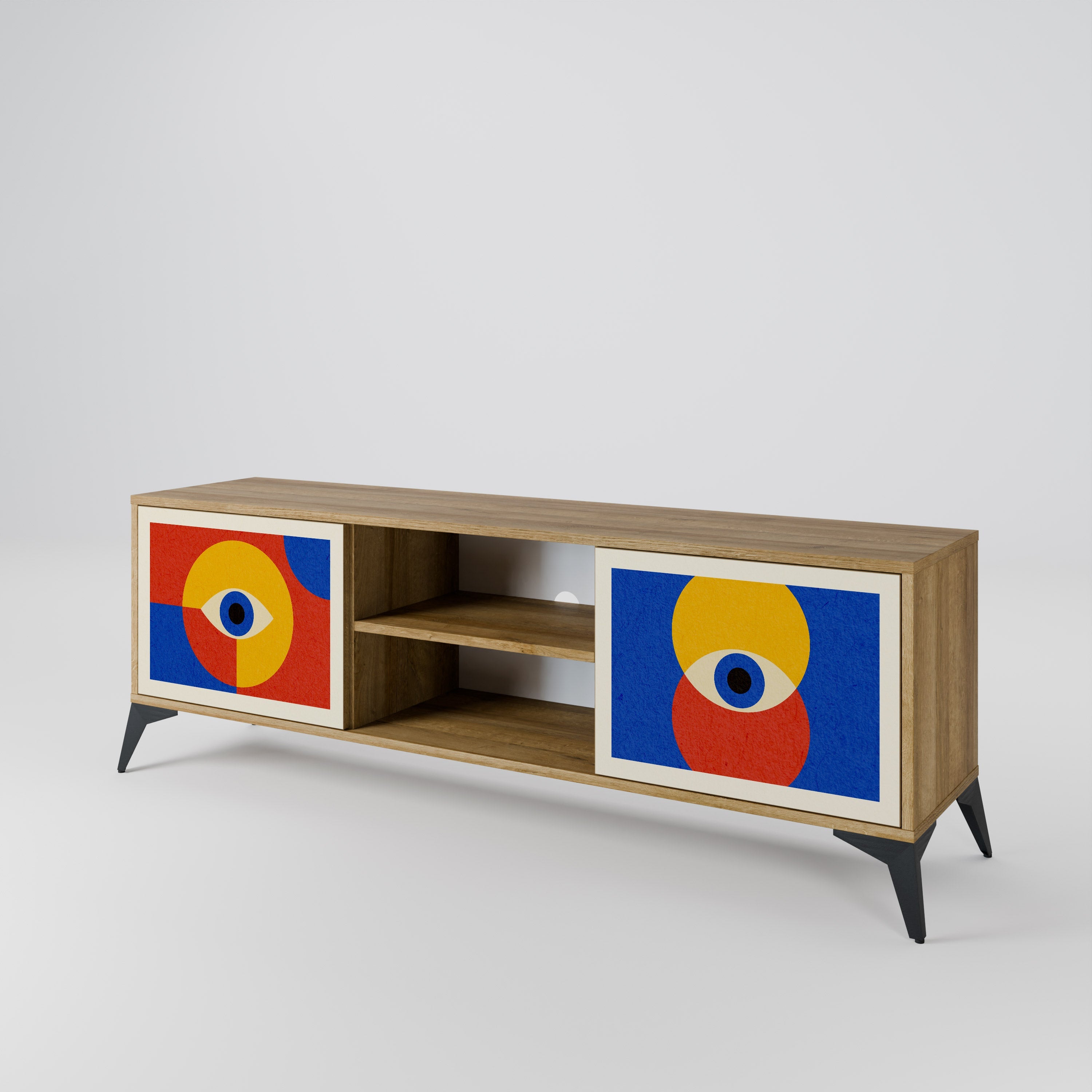 GEOMETRIC EYES 2-Door TV Stand in Oak Effect