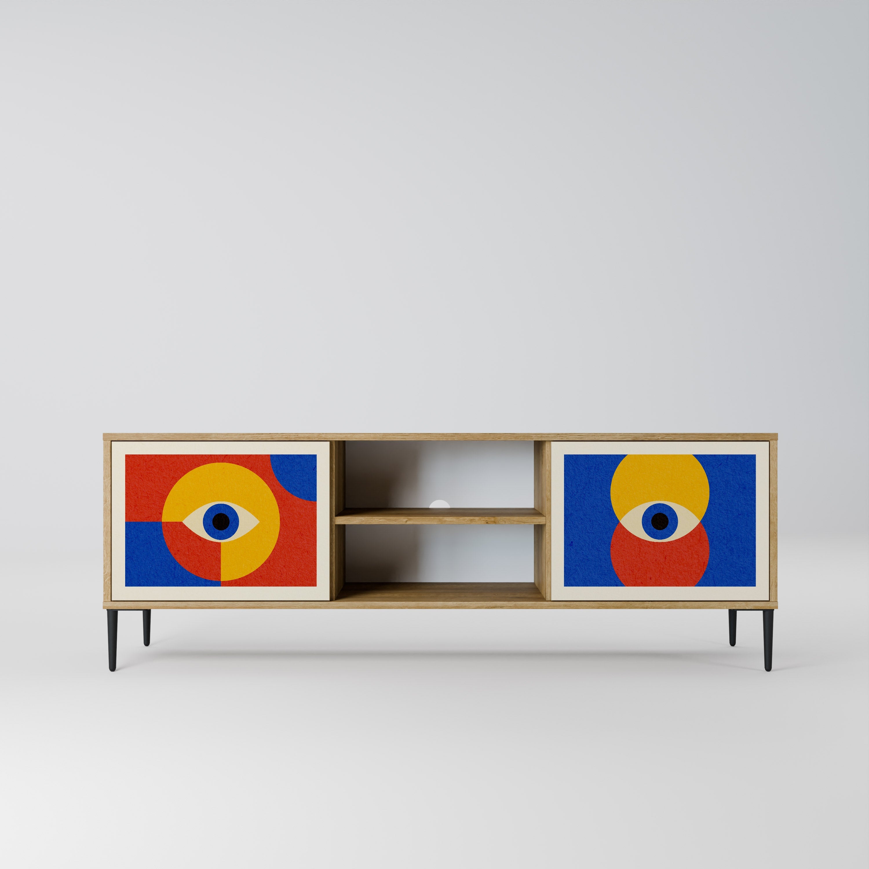 GEOMETRIC EYES 2-Door TV Stand in Oak Effect