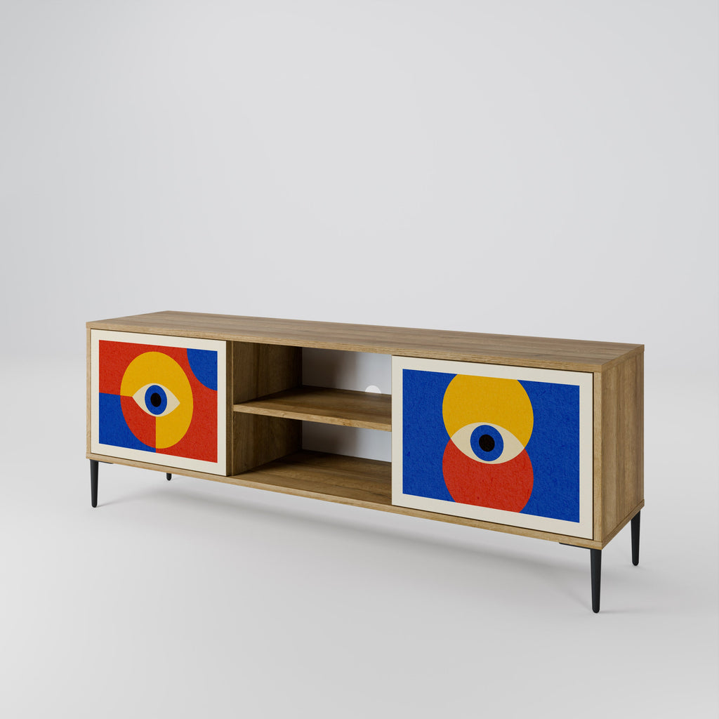 GEOMETRIC EYES 2-Door TV Stand in Oak Effect