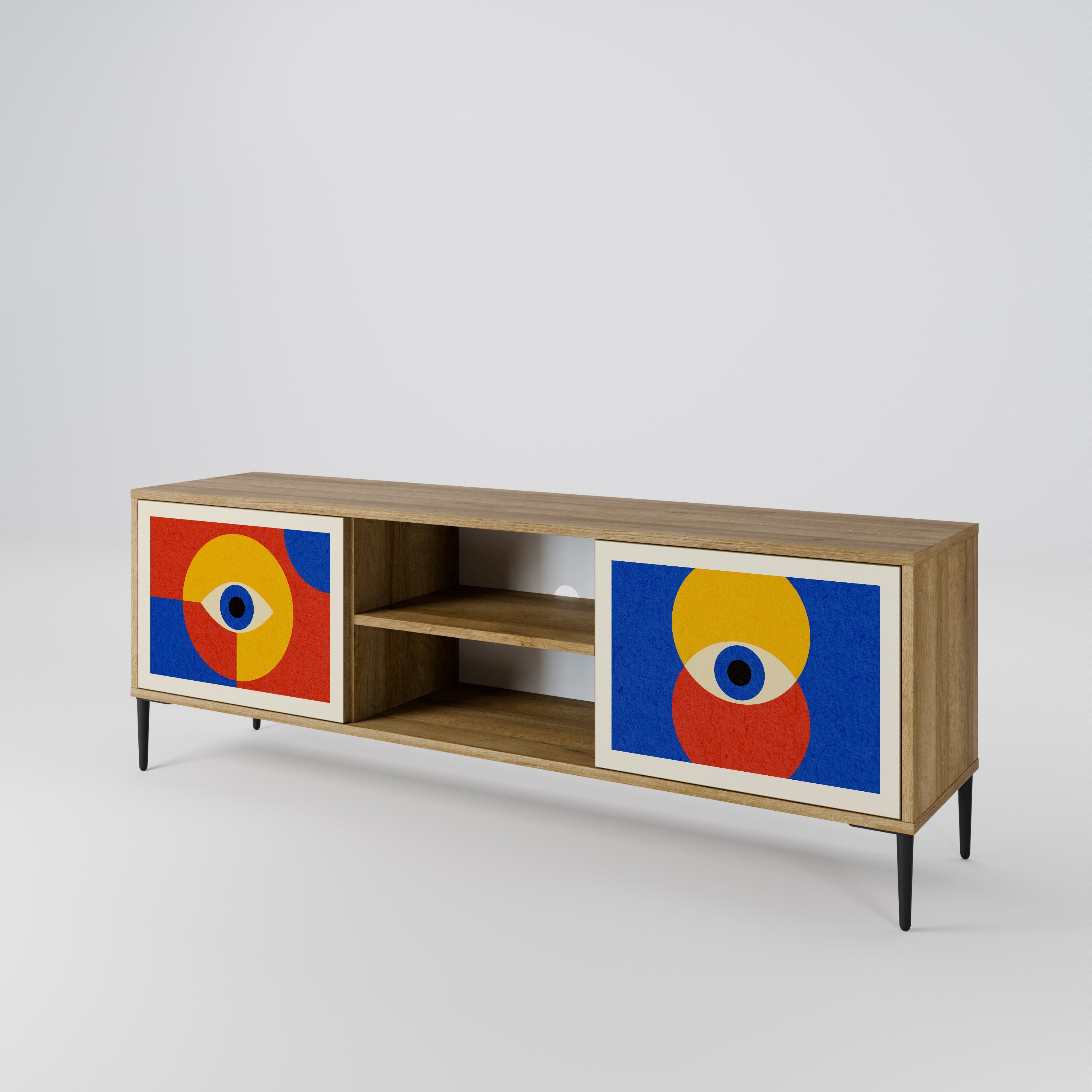GEOMETRIC EYES 2-Door TV Stand in Oak Effect