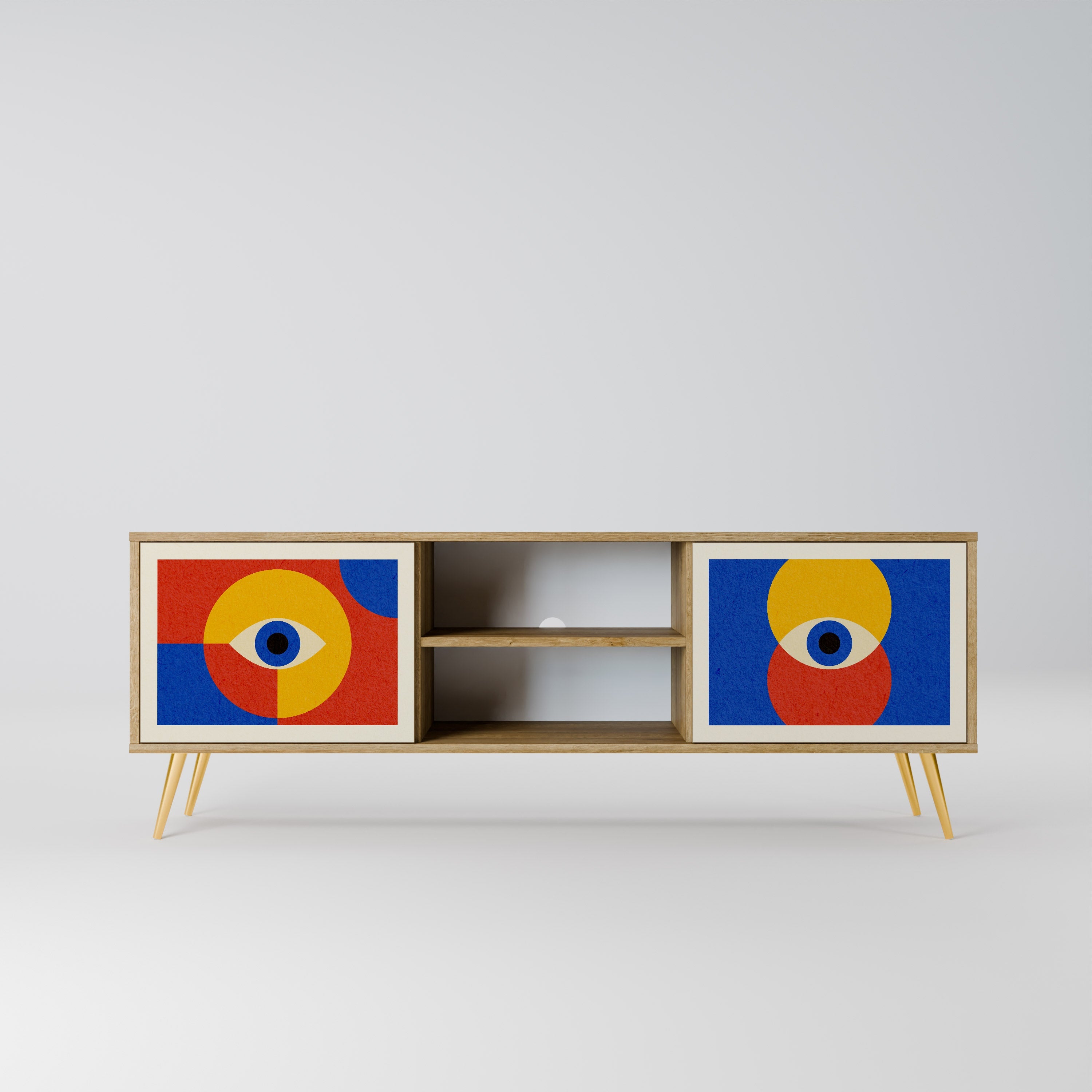 GEOMETRIC EYES 2-Door TV Stand in Oak Effect