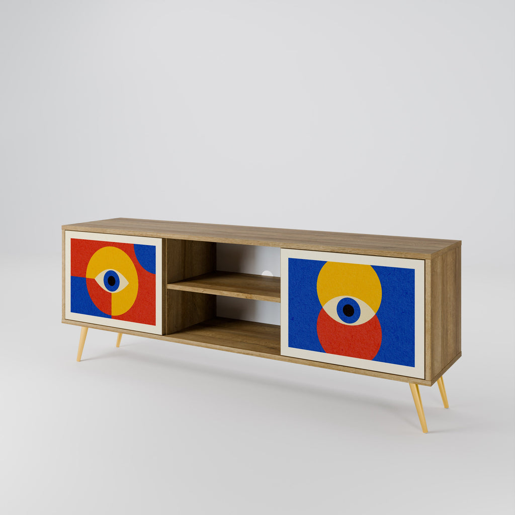 GEOMETRIC EYES 2-Door TV Stand in Oak Effect