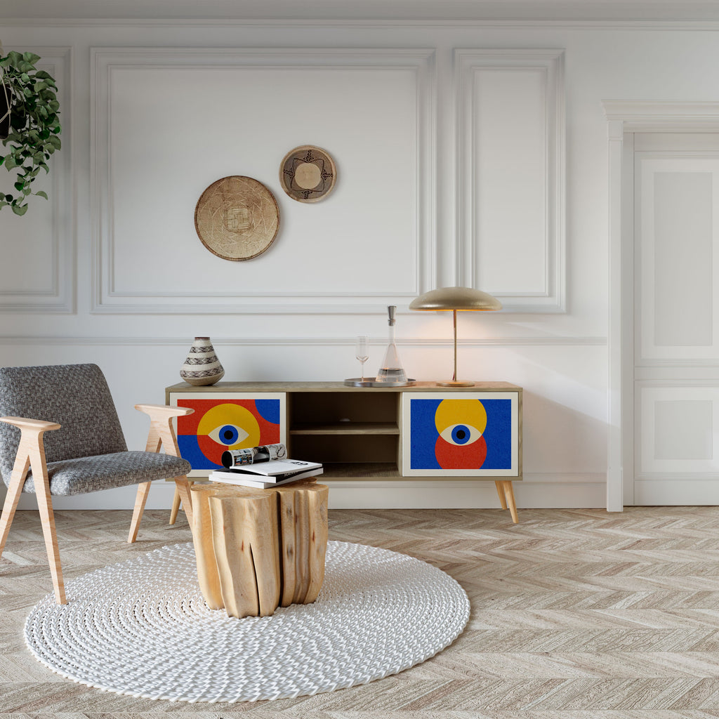 GEOMETRIC EYES 2-Door TV Stand in Oak Effect