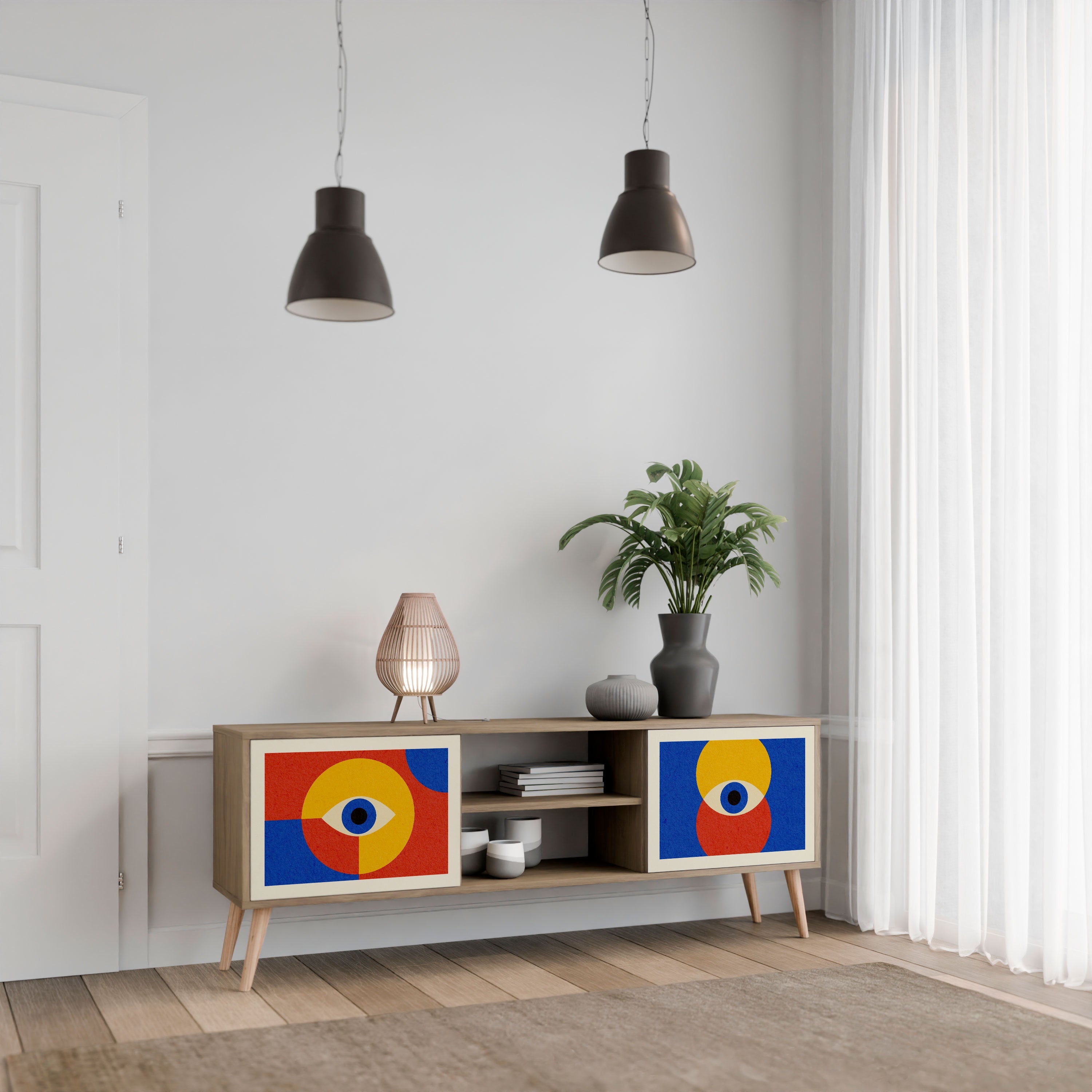 GEOMETRIC EYES 2-Door TV Stand in Oak Effect