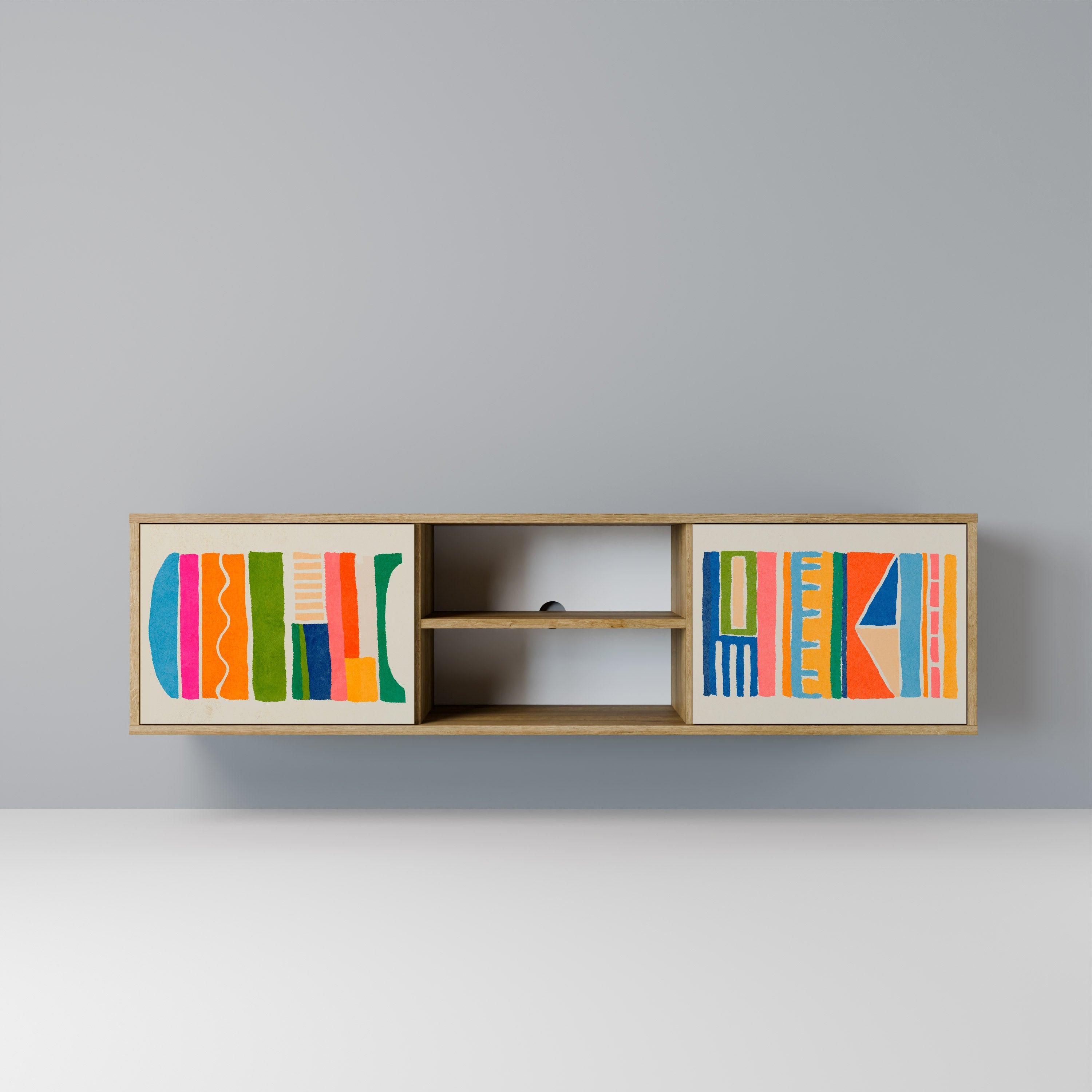 GEOMETRIC SHINE 2-Door TV Stand in Oak Effect