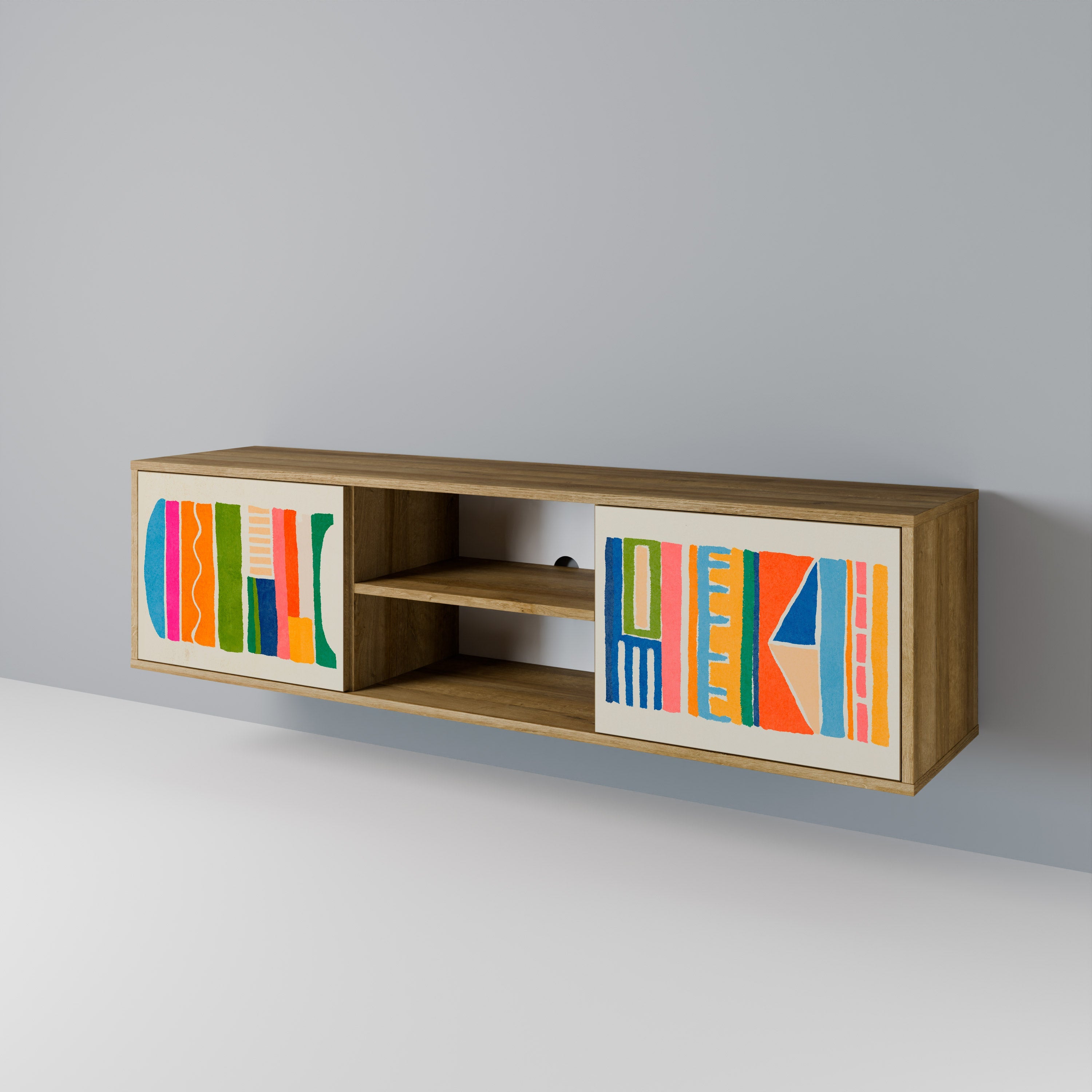 GEOMETRIC SHINE 2-Door TV Stand in Oak Effect