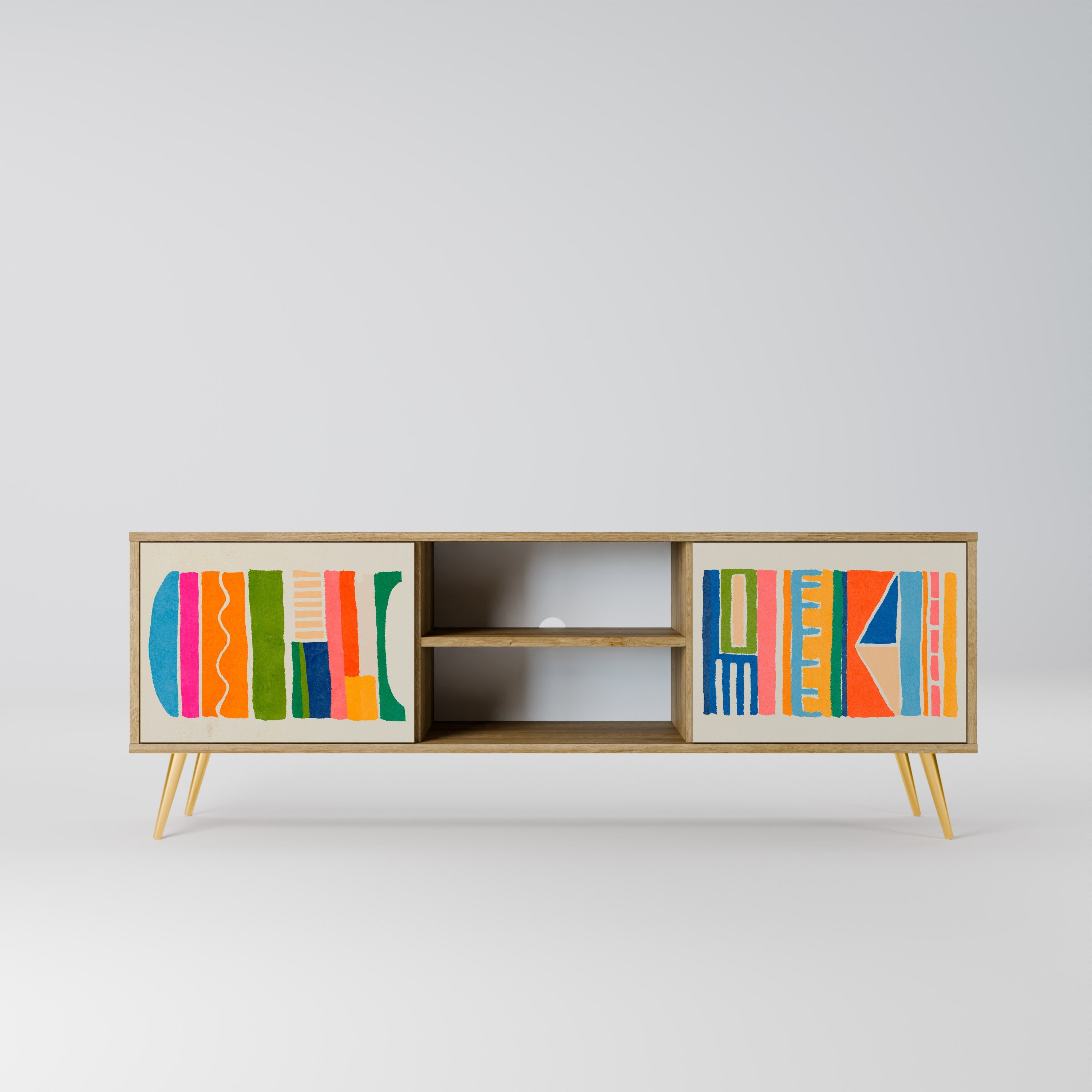 GEOMETRIC SHINE 2-Door TV Stand in Oak Effect