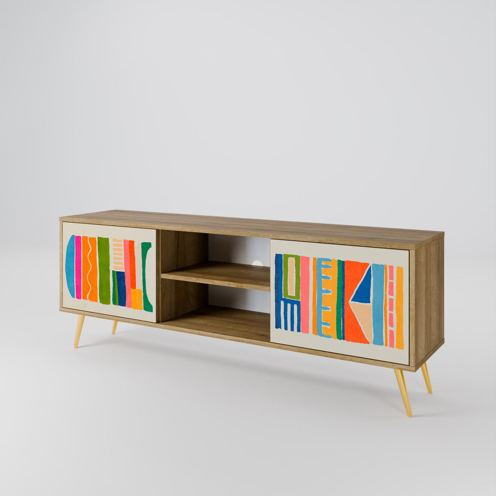 GEOMETRIC SHINE 2-Door TV Stand in Oak Effect