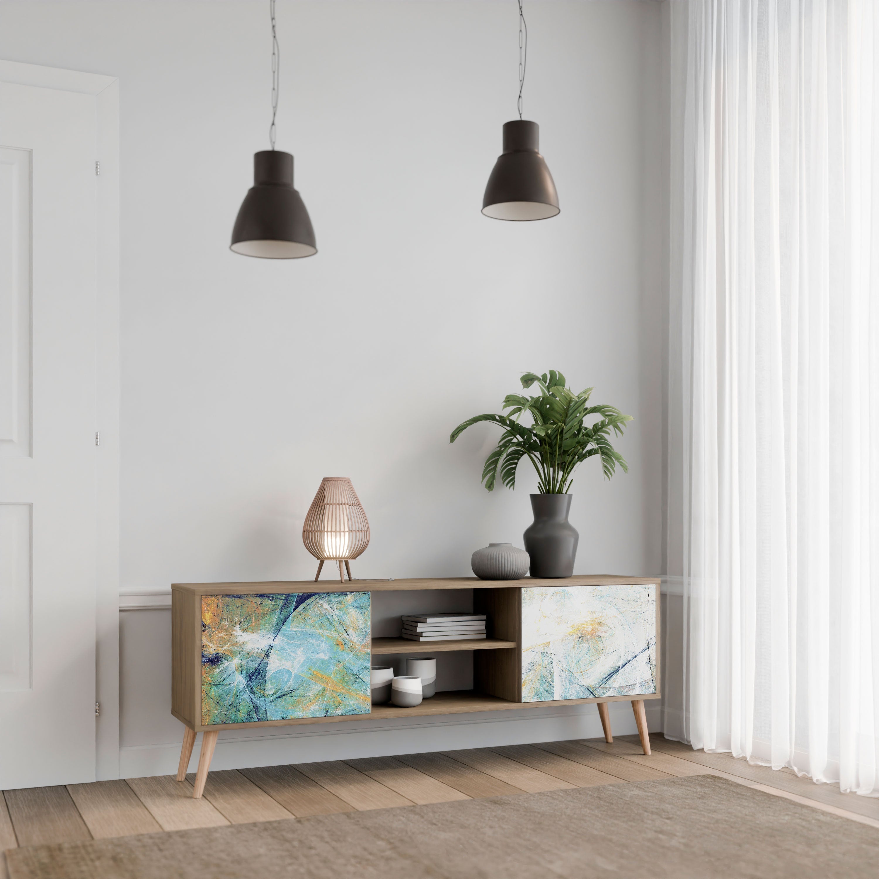 ABSTRACT THOUGHTS Móvel de TV com 2 Portas em Efeito Carvalho