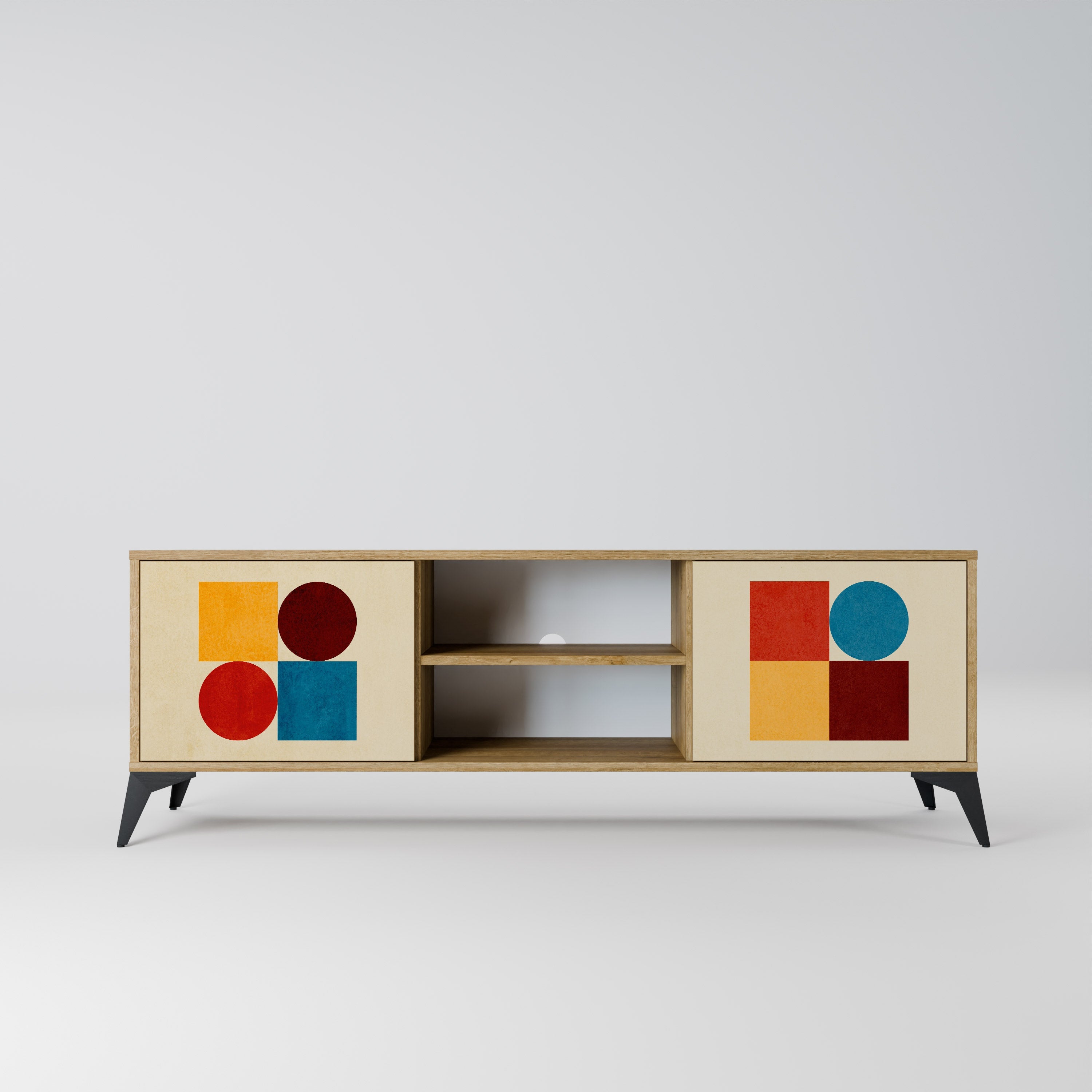 GEOMETRIC PUZZLE 2-Door TV Stand in Oak Effect
