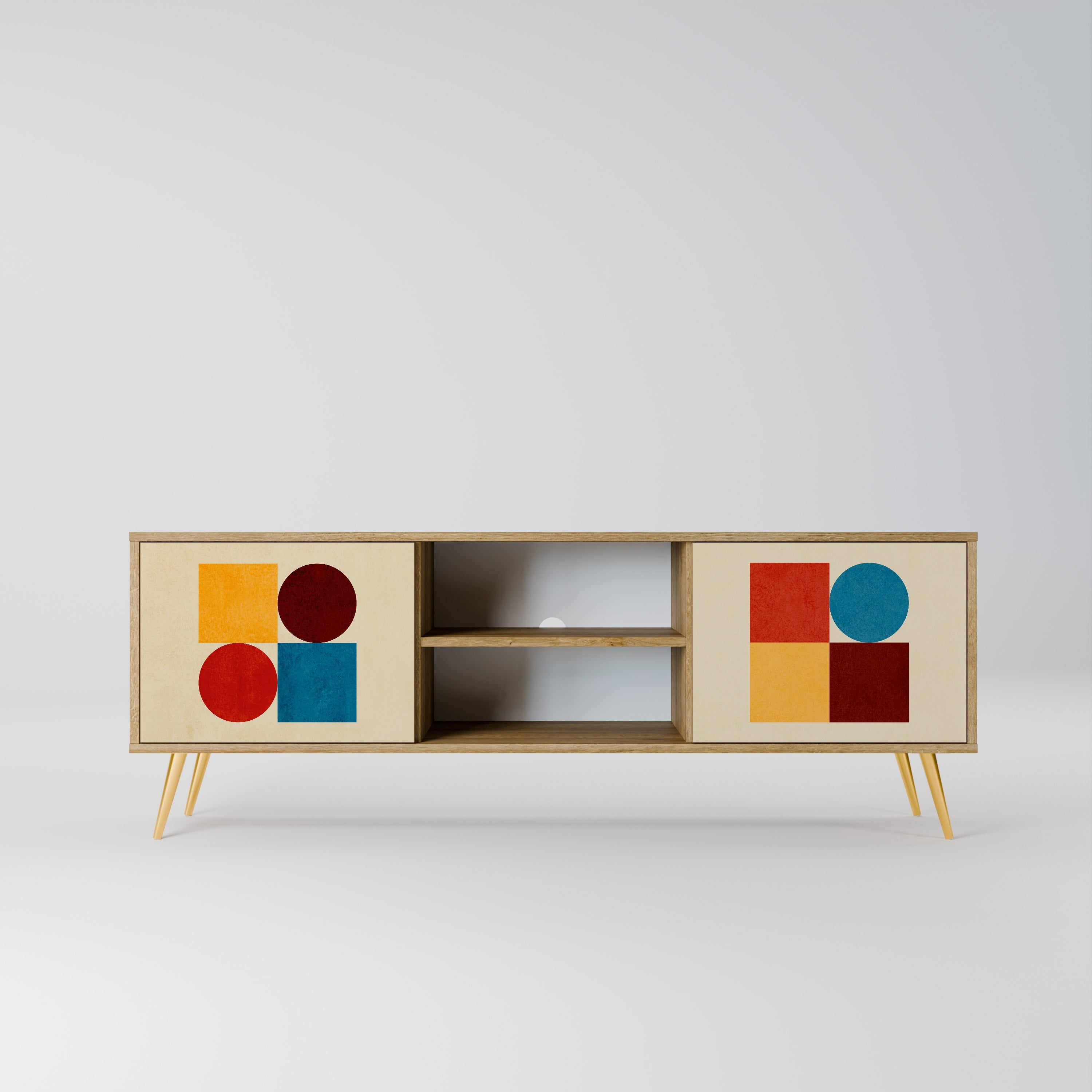 GEOMETRIC PUZZLE 2-Door TV Stand in Oak Effect