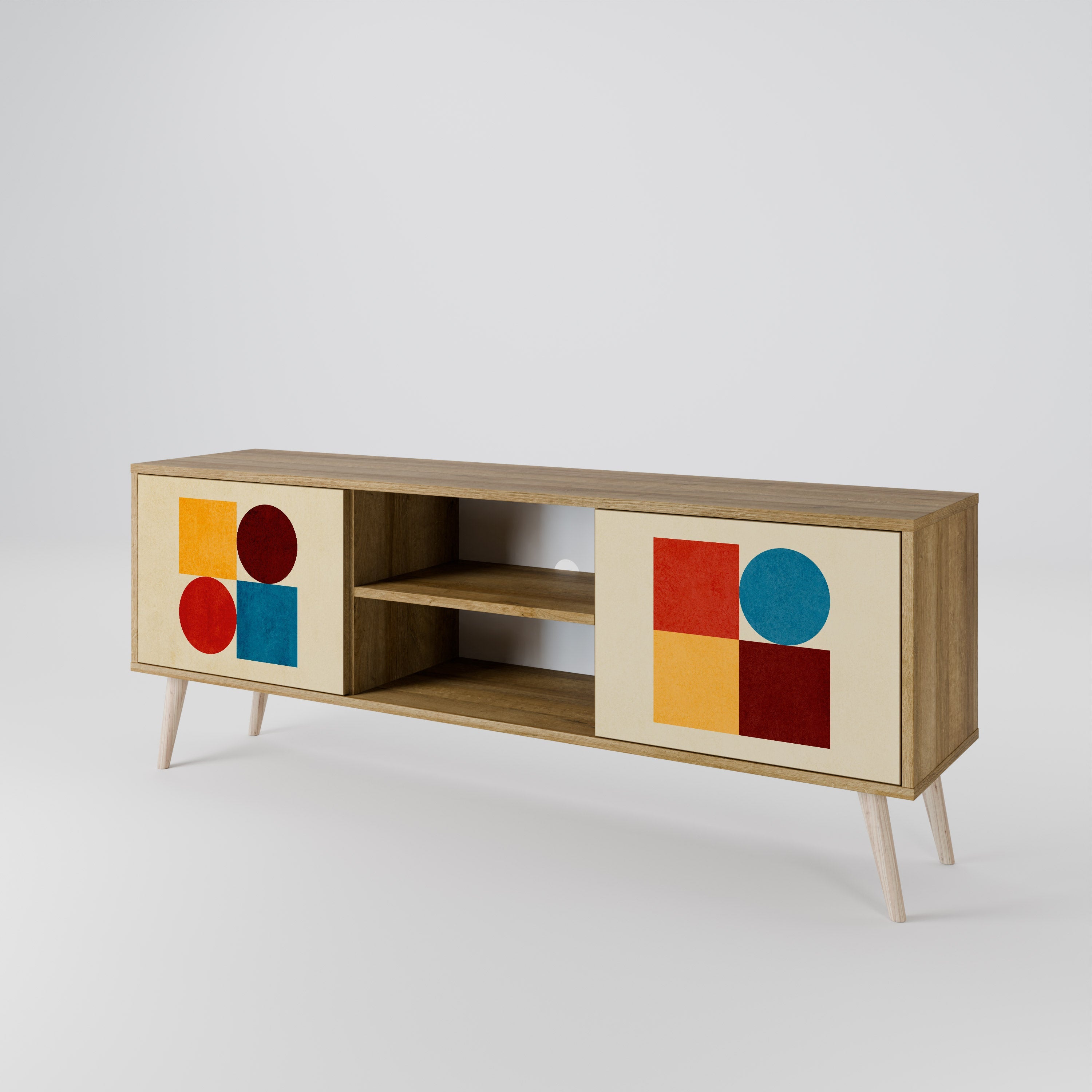 GEOMETRIC PUZZLE 2-Door TV Stand in Oak Effect