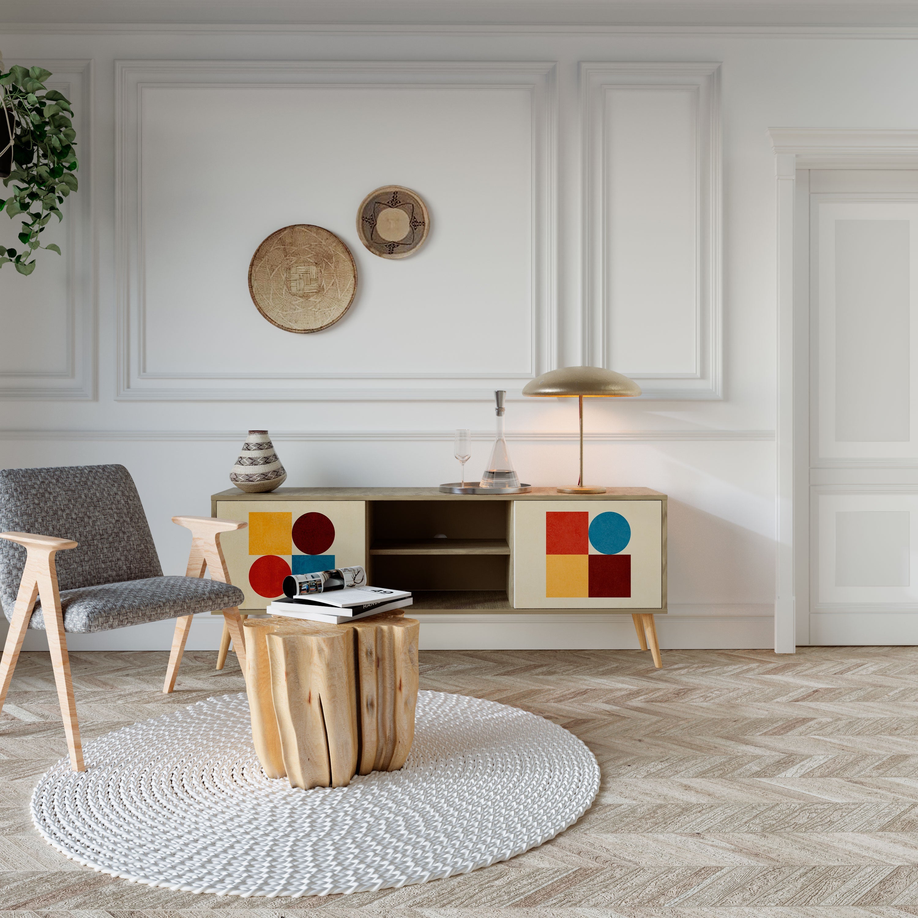 GEOMETRIC PUZZLE 2-Door TV Stand in Oak Effect