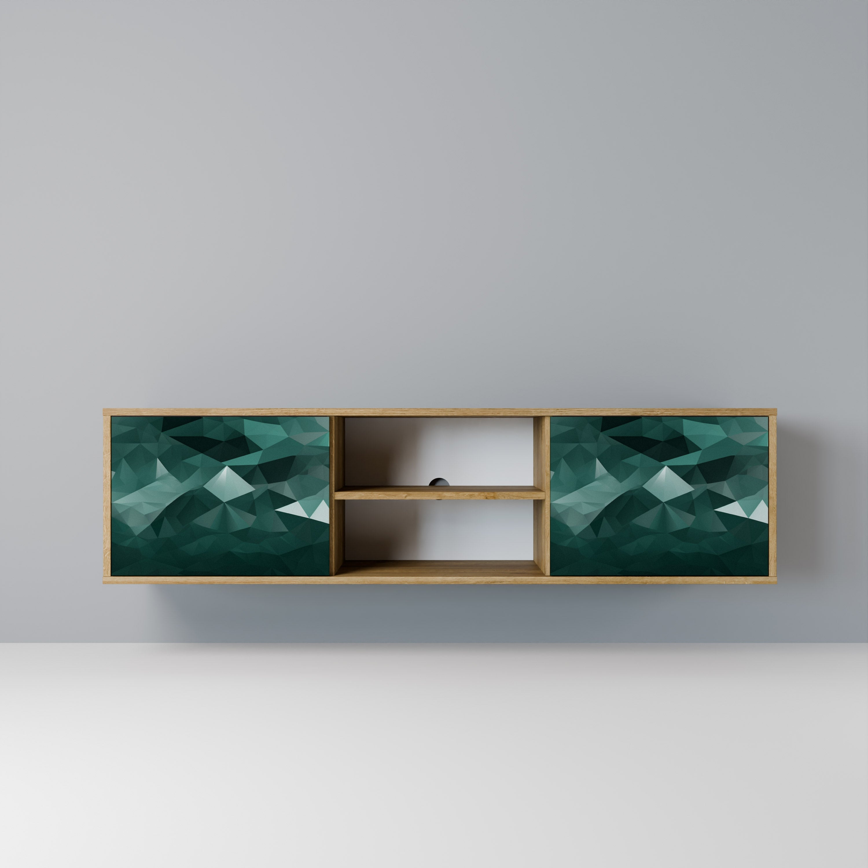 POLYGONAL FLOATING 2-Door TV Stand in Oak Effect