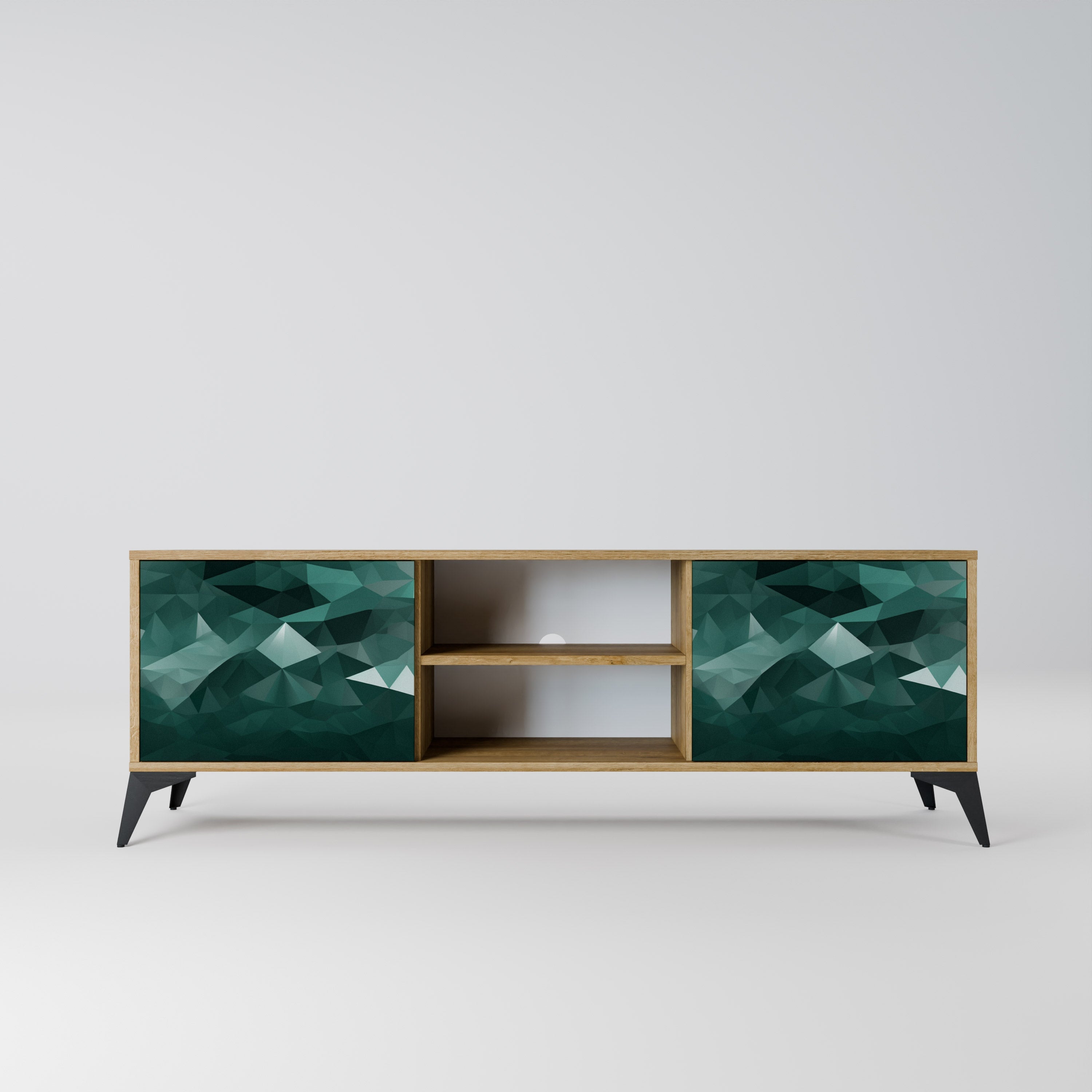 POLYGONAL FLOATING 2-Door TV Stand in Oak Effect