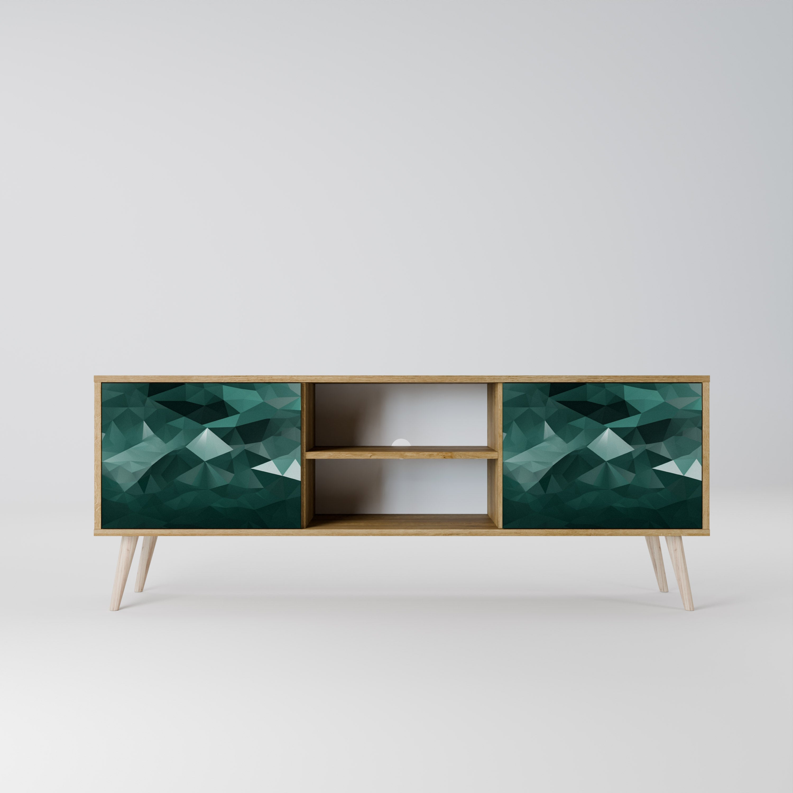 POLYGONAL FLOATING 2-Door TV Stand in Oak Effect