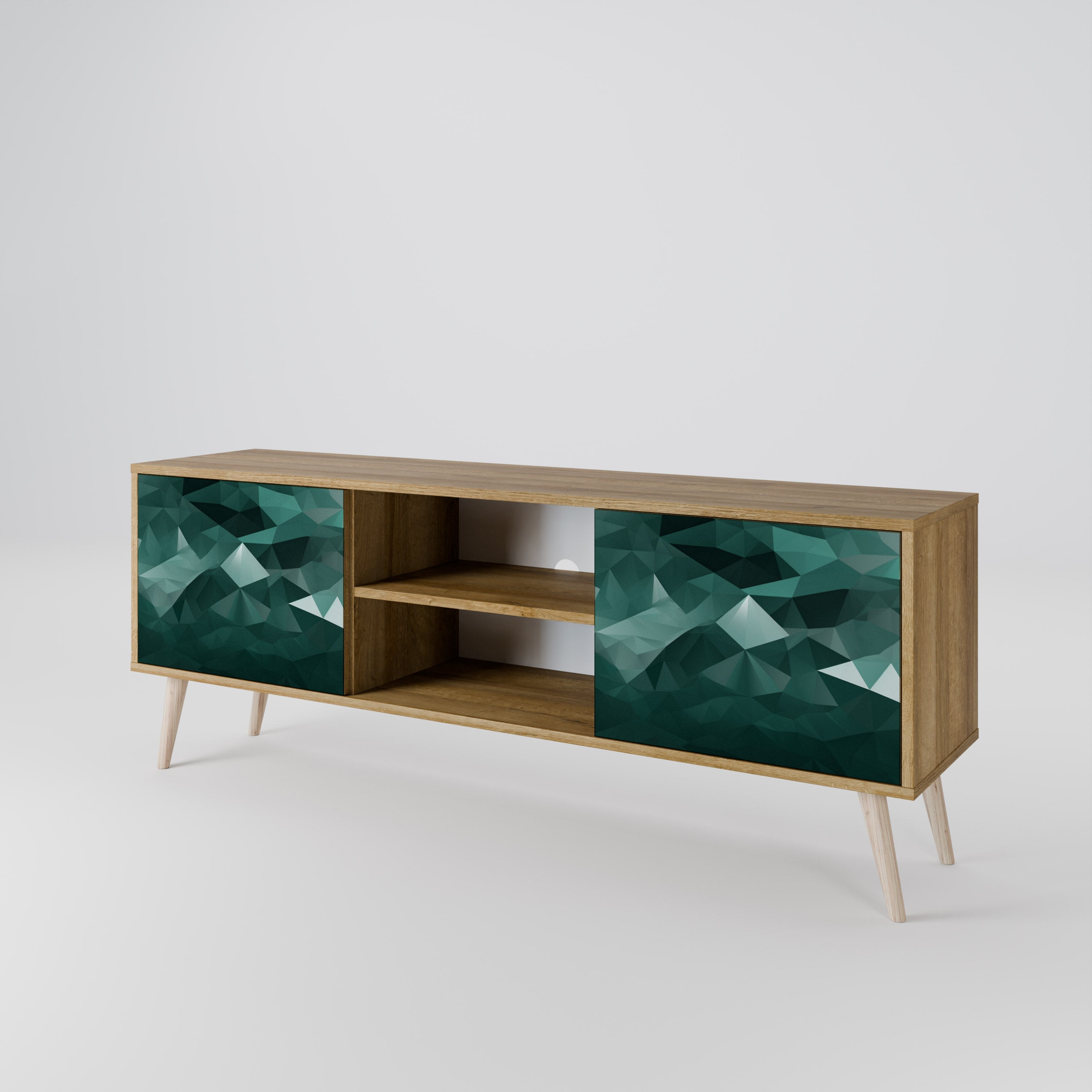POLYGONAL FLOATING 2-Door TV Stand in Oak Effect