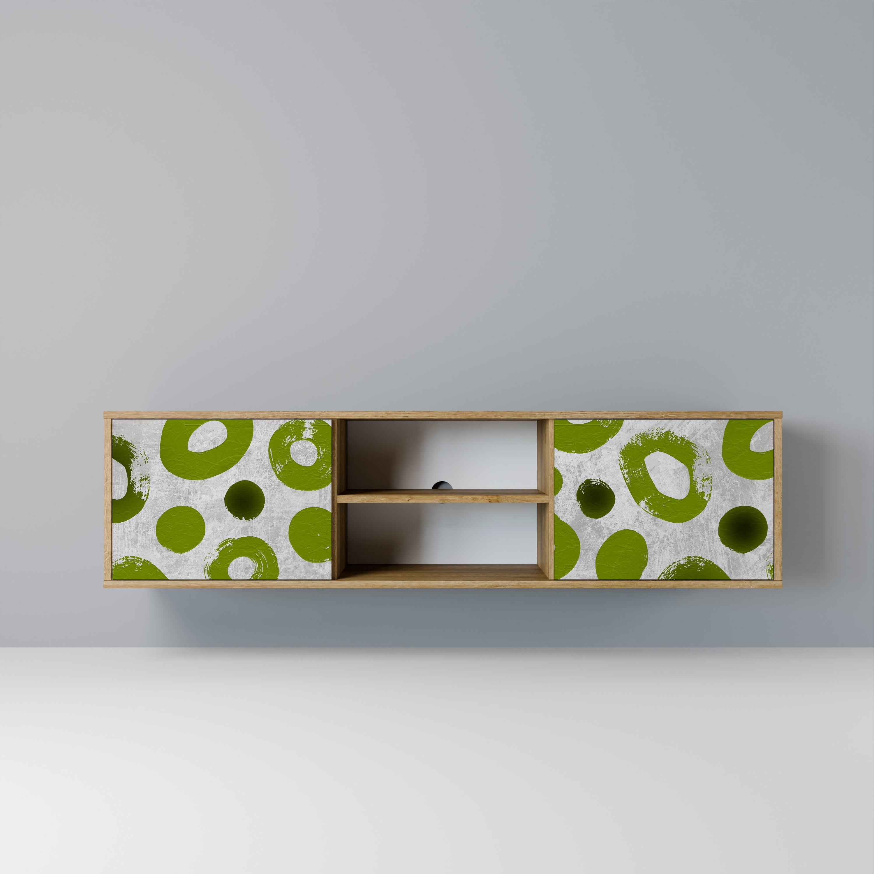 GREEN RHAPSODY 2-Door TV Stand in Oak Effect