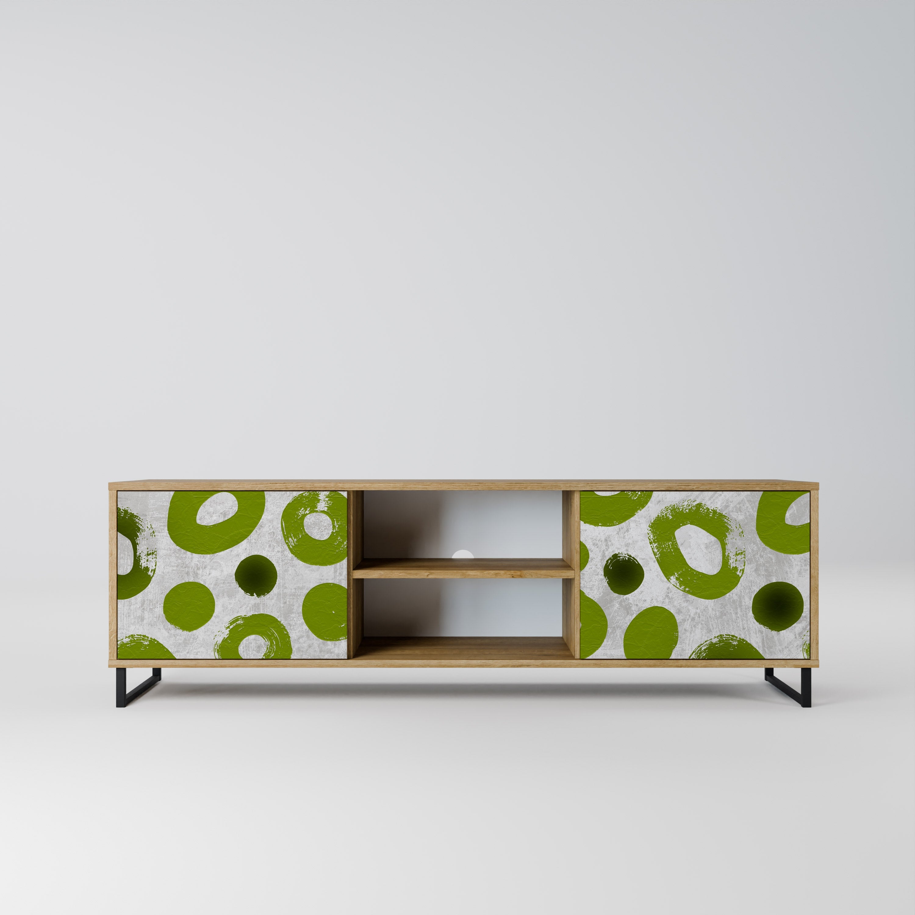 GREEN RHAPSODY 2-Door TV Stand in Oak Effect