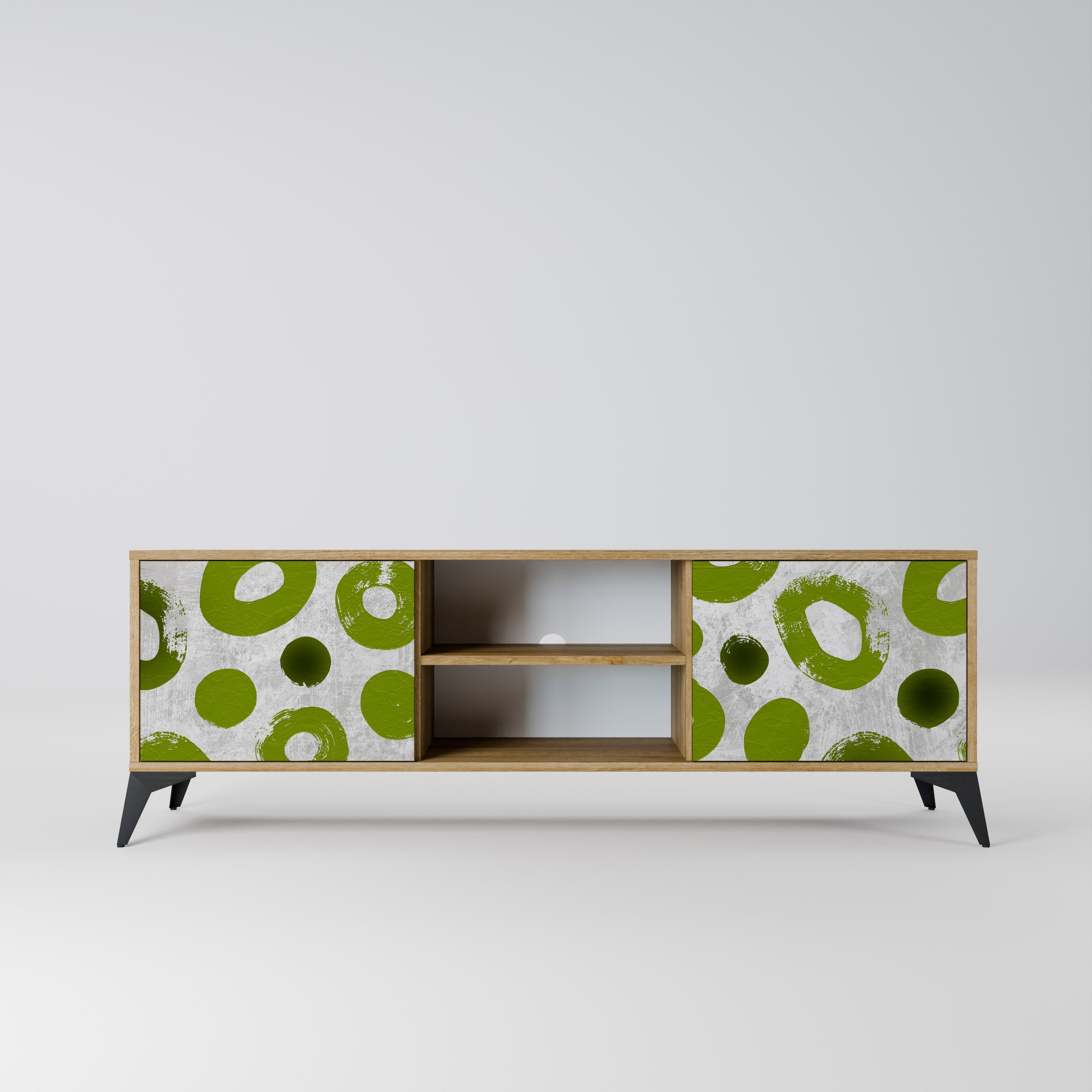 GREEN RHAPSODY 2-Door TV Stand in Oak Effect