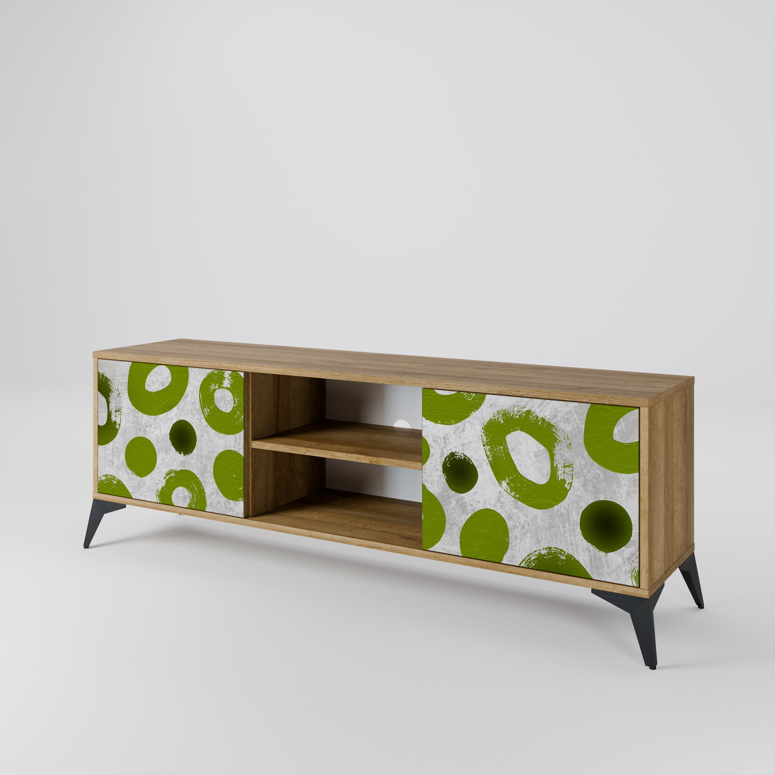 GREEN RHAPSODY 2-Door TV Stand in Oak Effect