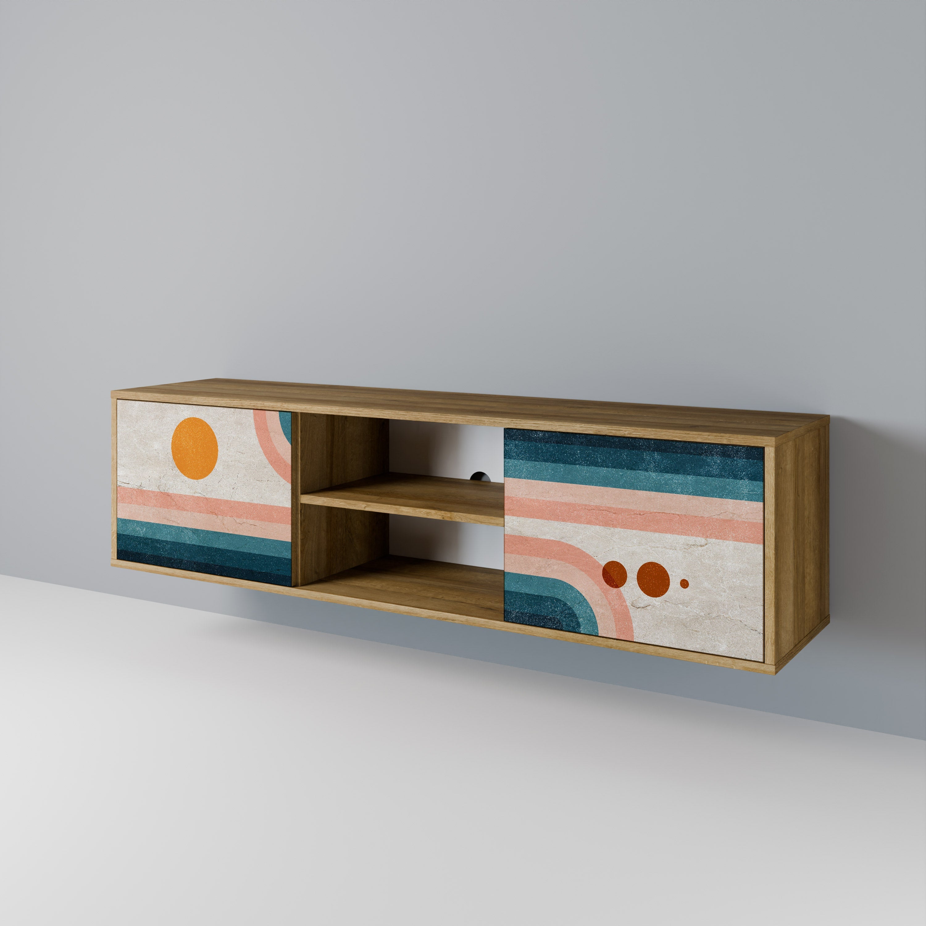 TWO HALVES Móvel de TV com 2 Portas em Efeito Carvalho