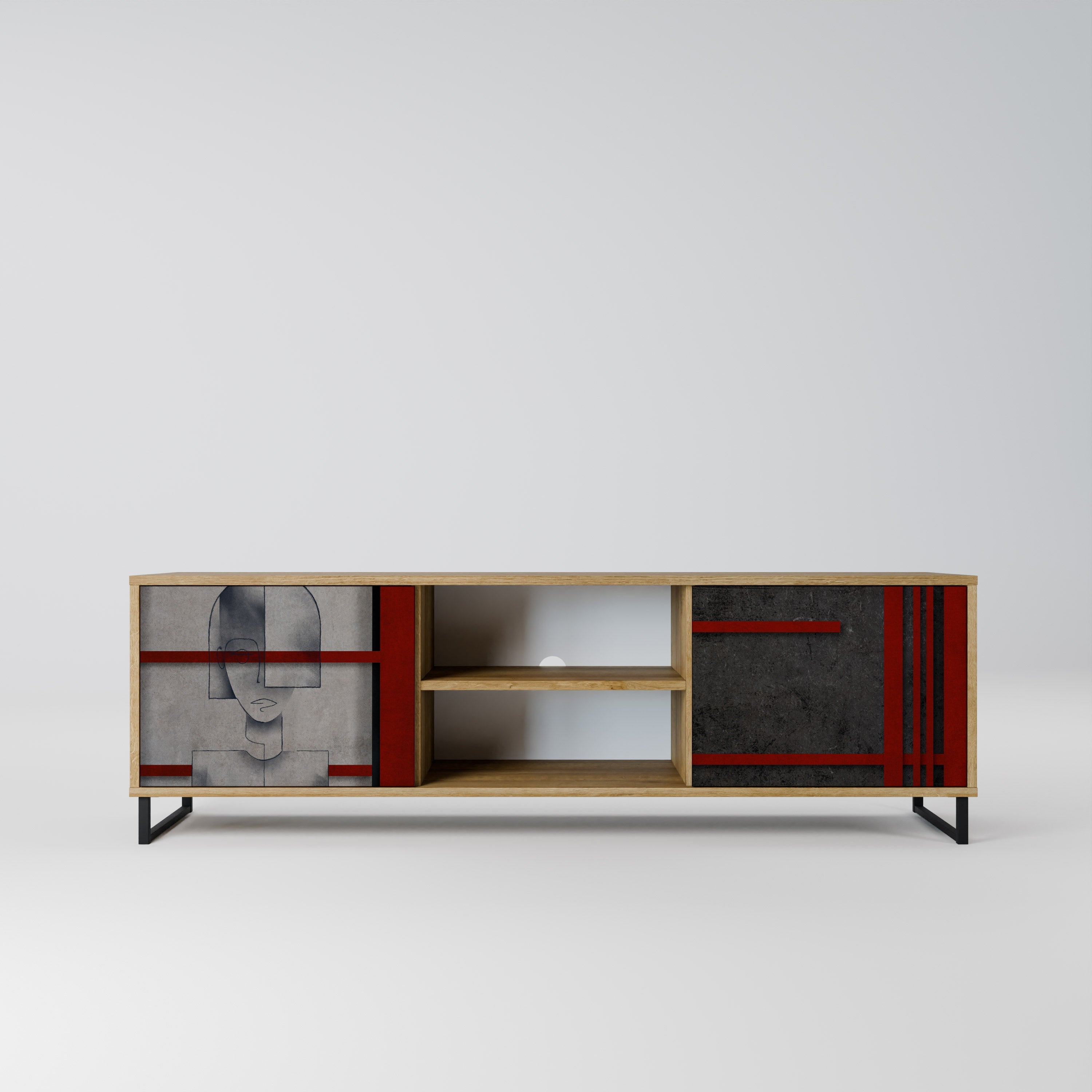 GRAY FIGURES 2-Door TV Stand in Oak Effect