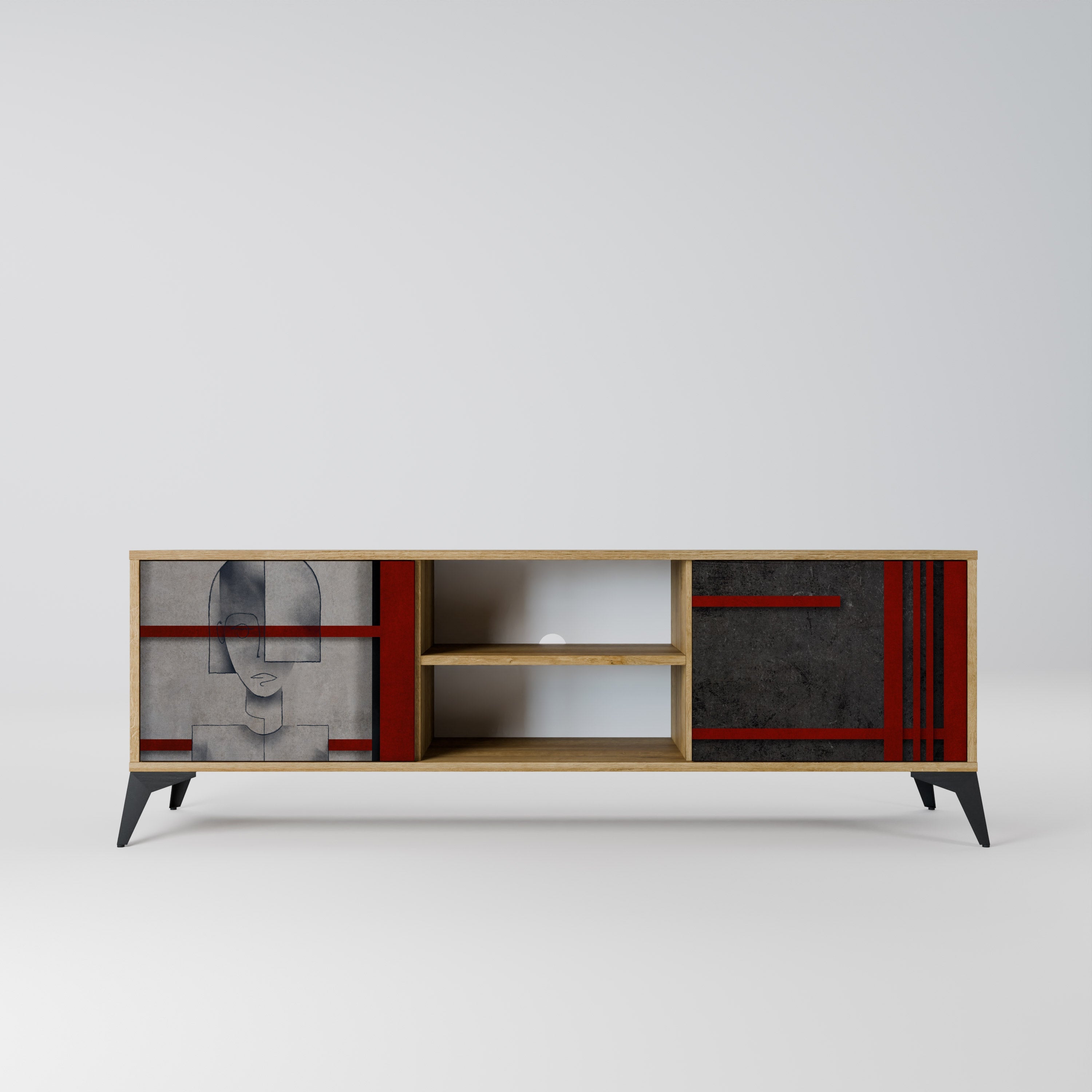 GRAY FIGURES 2-Door TV Stand in Oak Effect