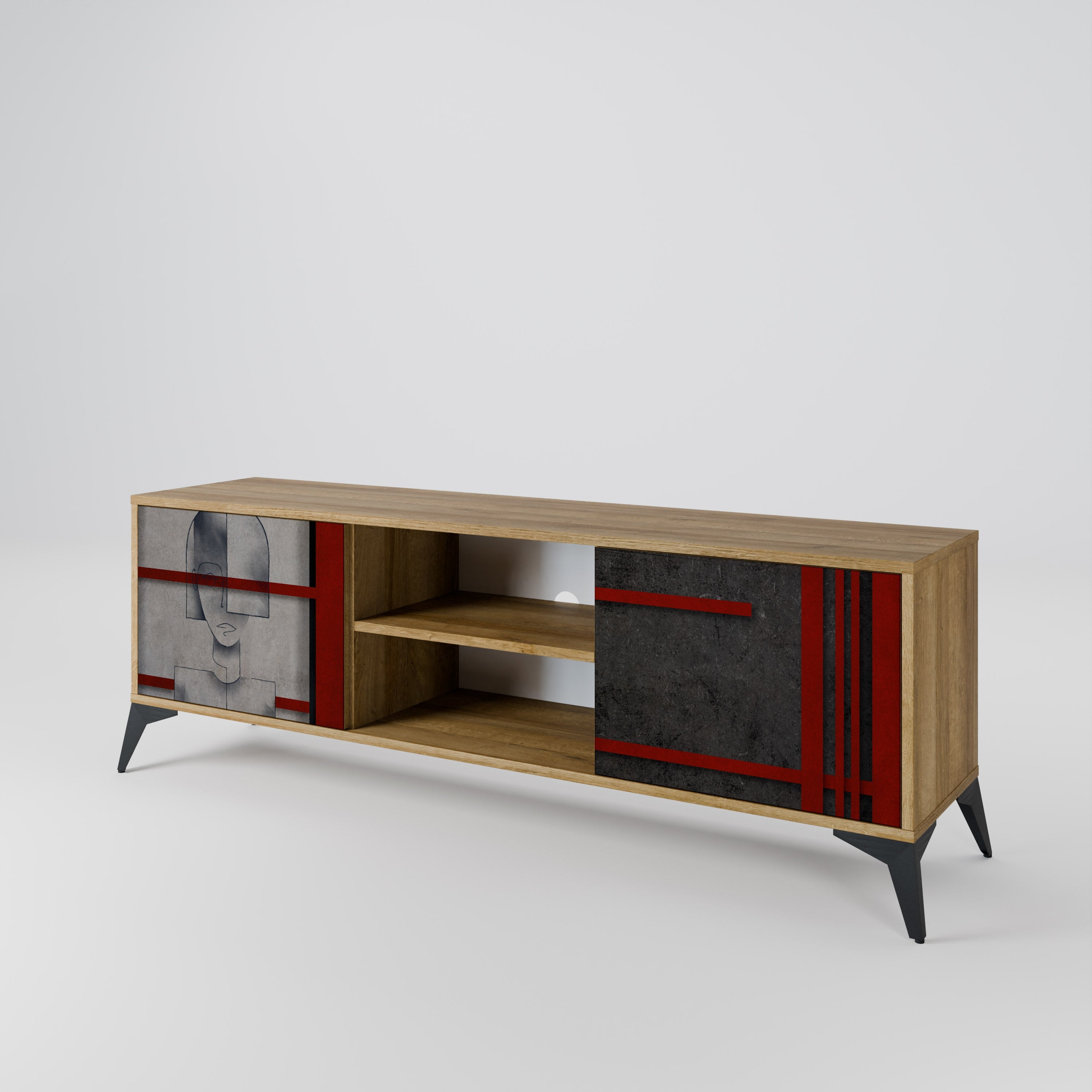 GRAY FIGURES 2-Door TV Stand in Oak Effect