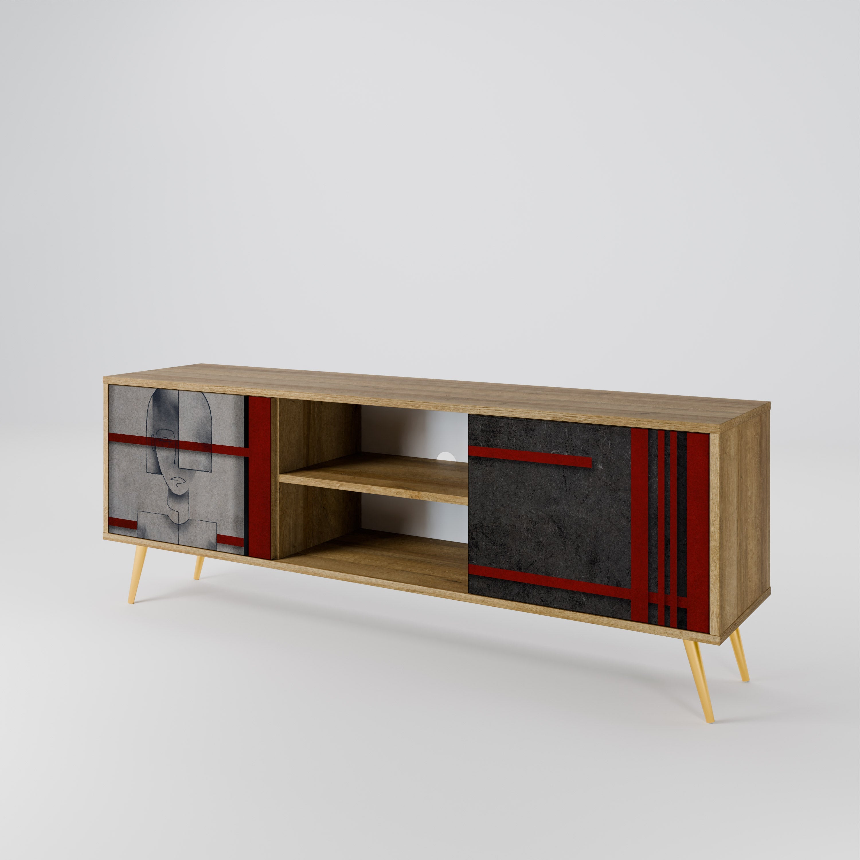 GRAY FIGURES 2-Door TV Stand in Oak Effect