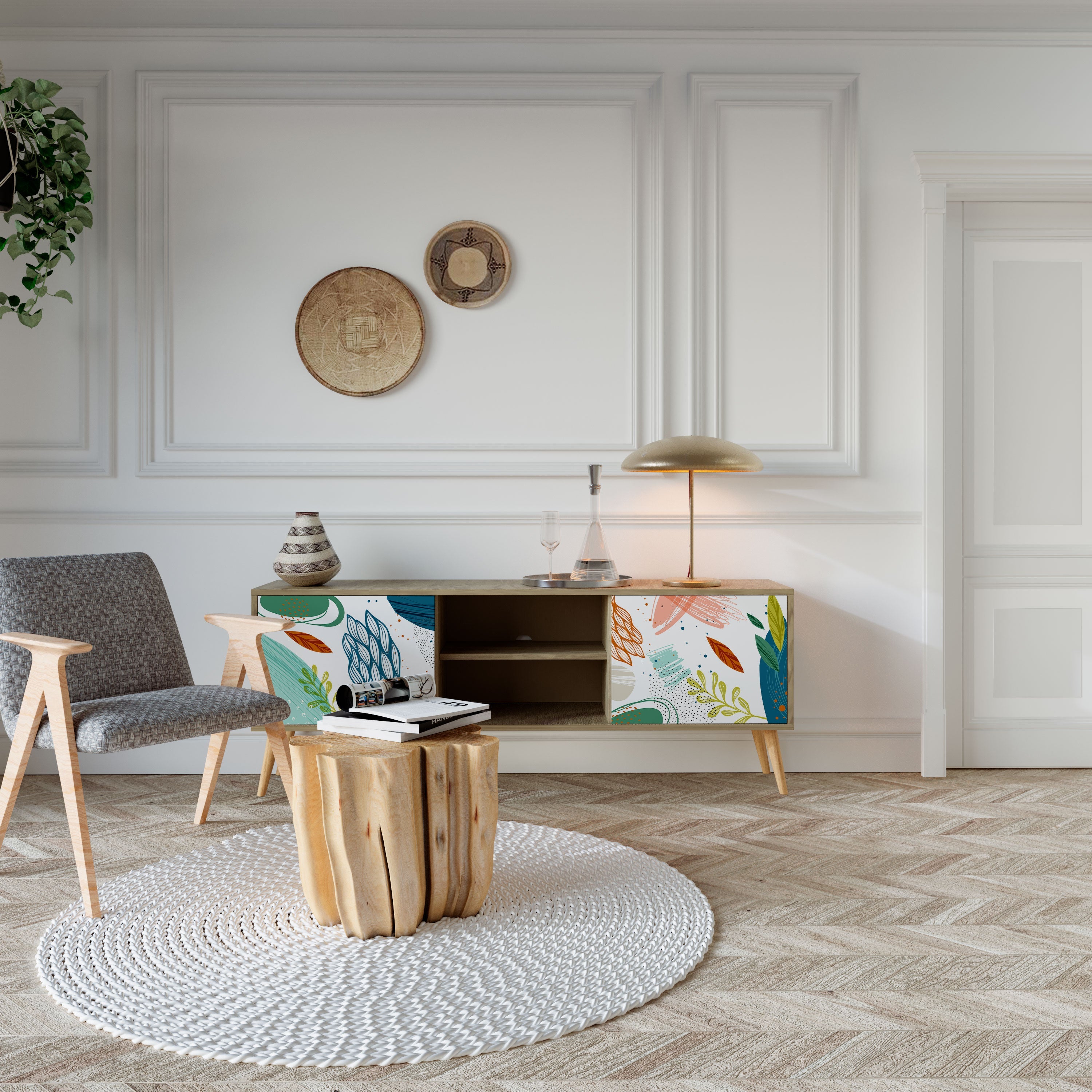 BOTANICAL HURRICANE 2-Door TV Stand in Oak Effect