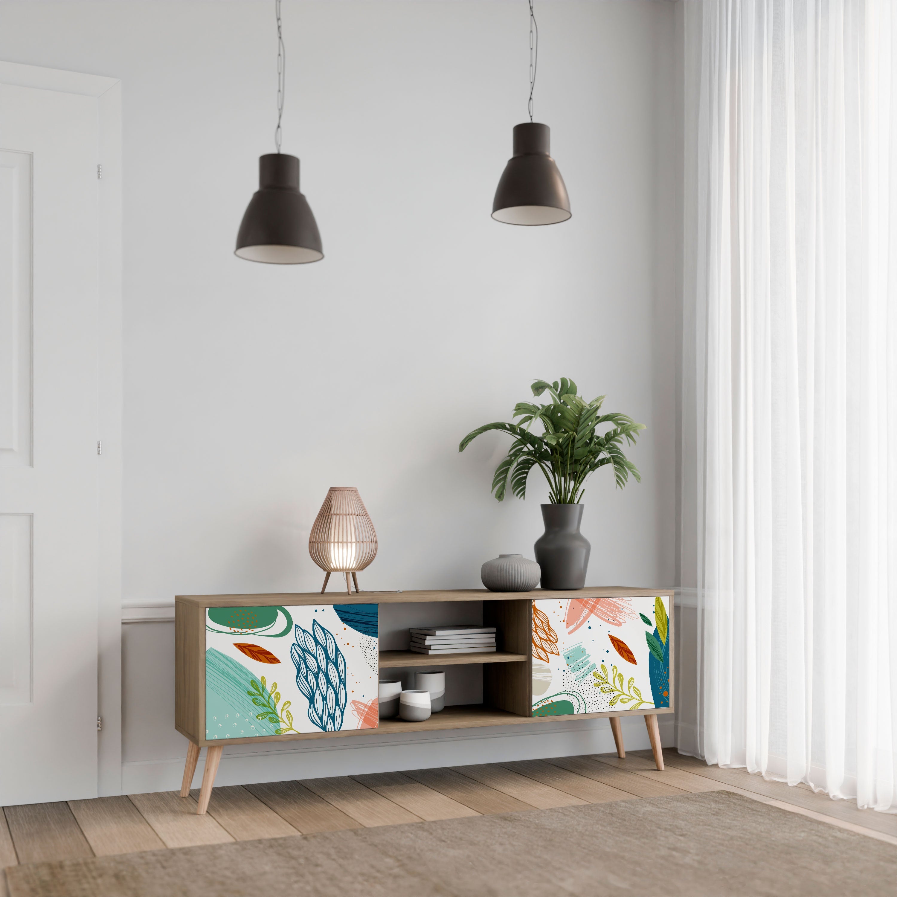 BOTANICAL HURRICANE 2-Door TV Stand in Oak Effect