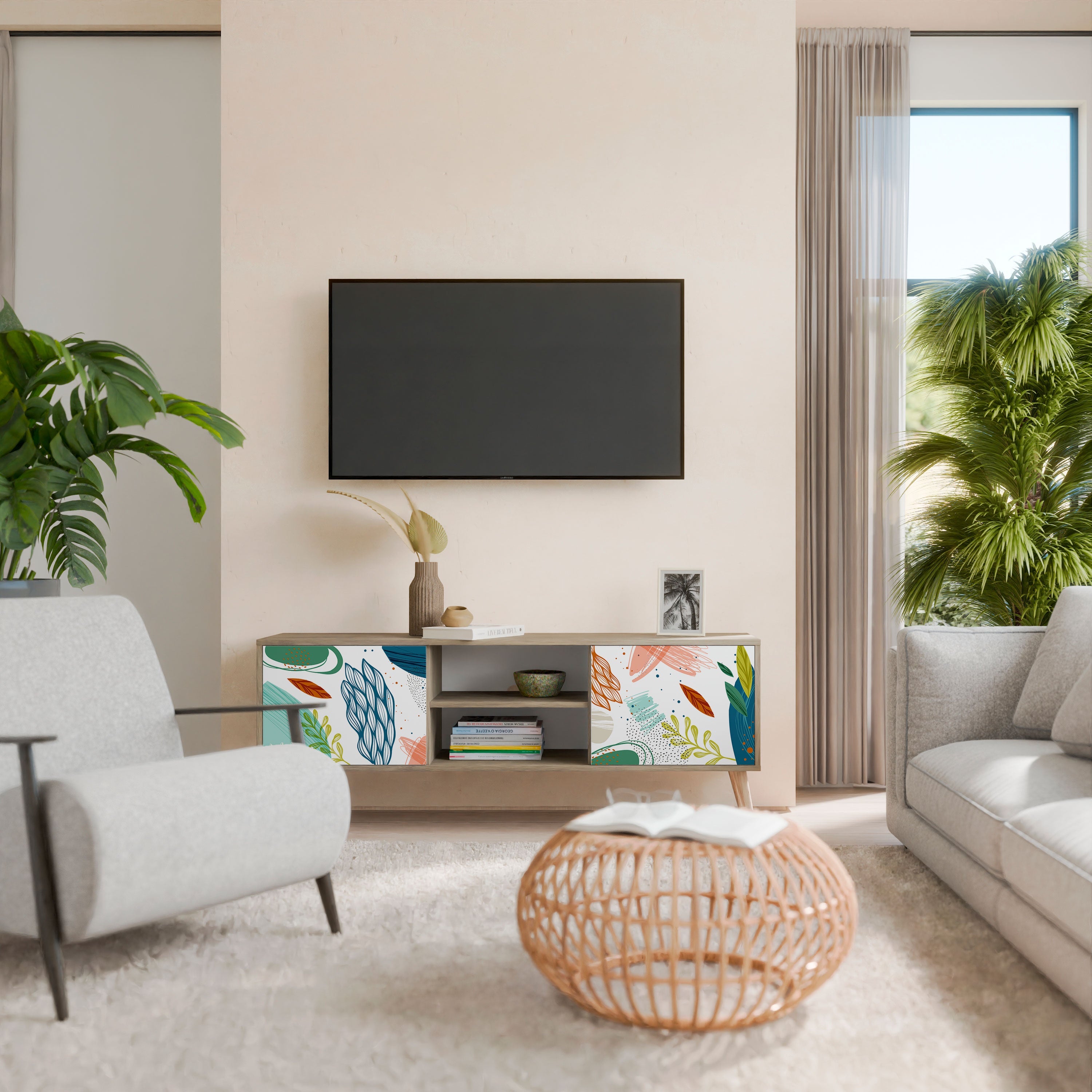 BOTANICAL HURRICANE 2-Door TV Stand in Oak Effect