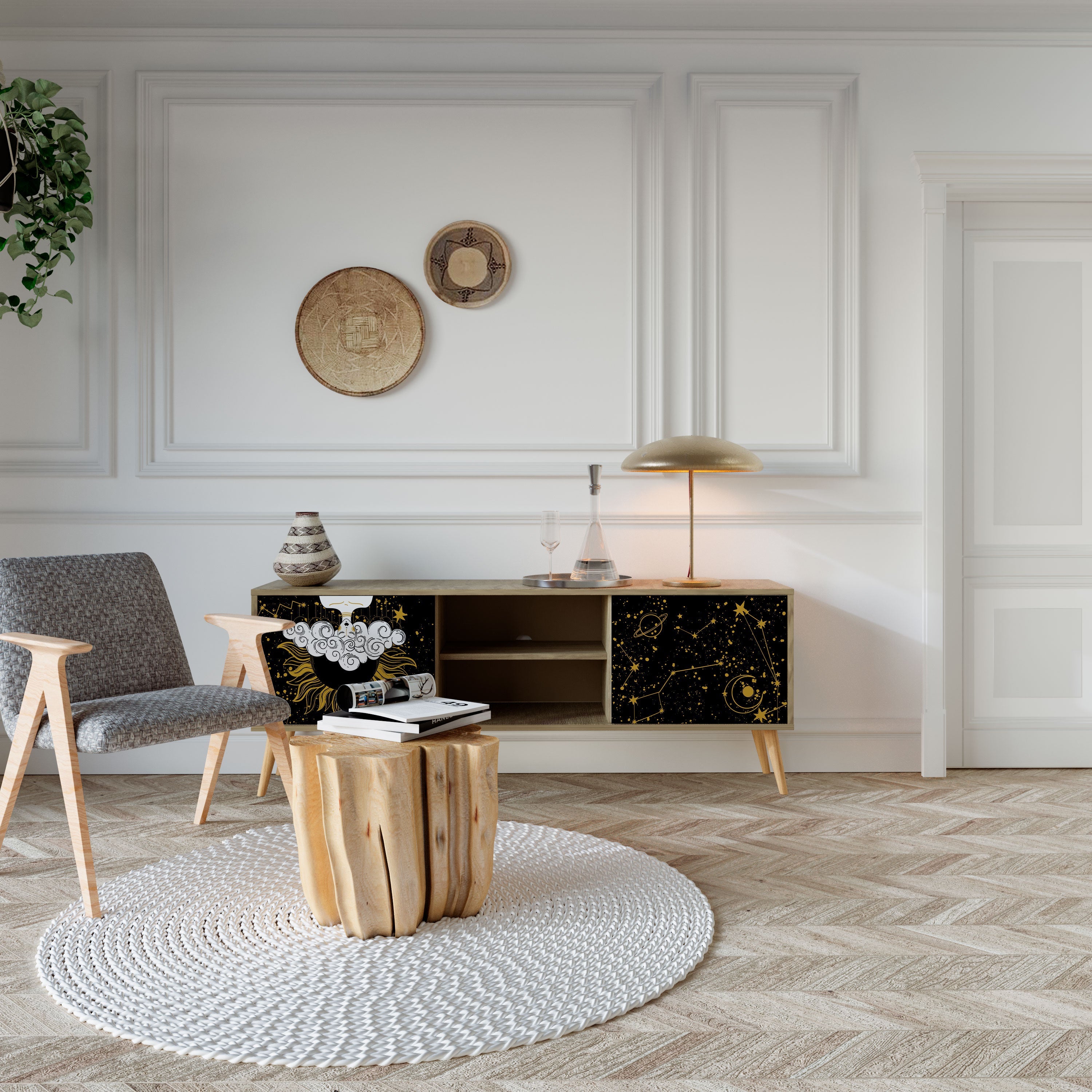 STELLAR CONSTELLATIONS 2-Door TV Stand in Oak Effect