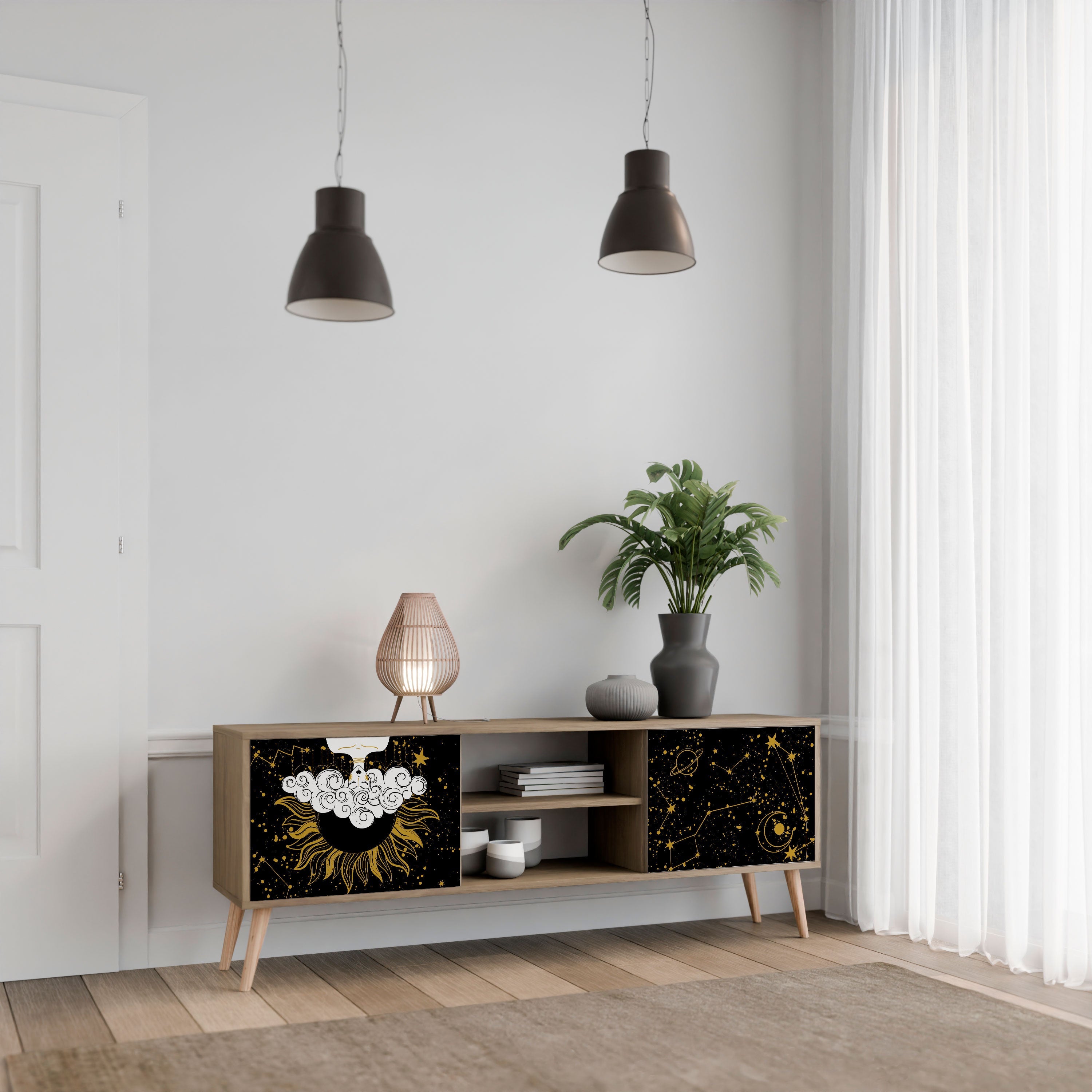 STELLAR CONSTELLATIONS 2-Door TV Stand in Oak Effect